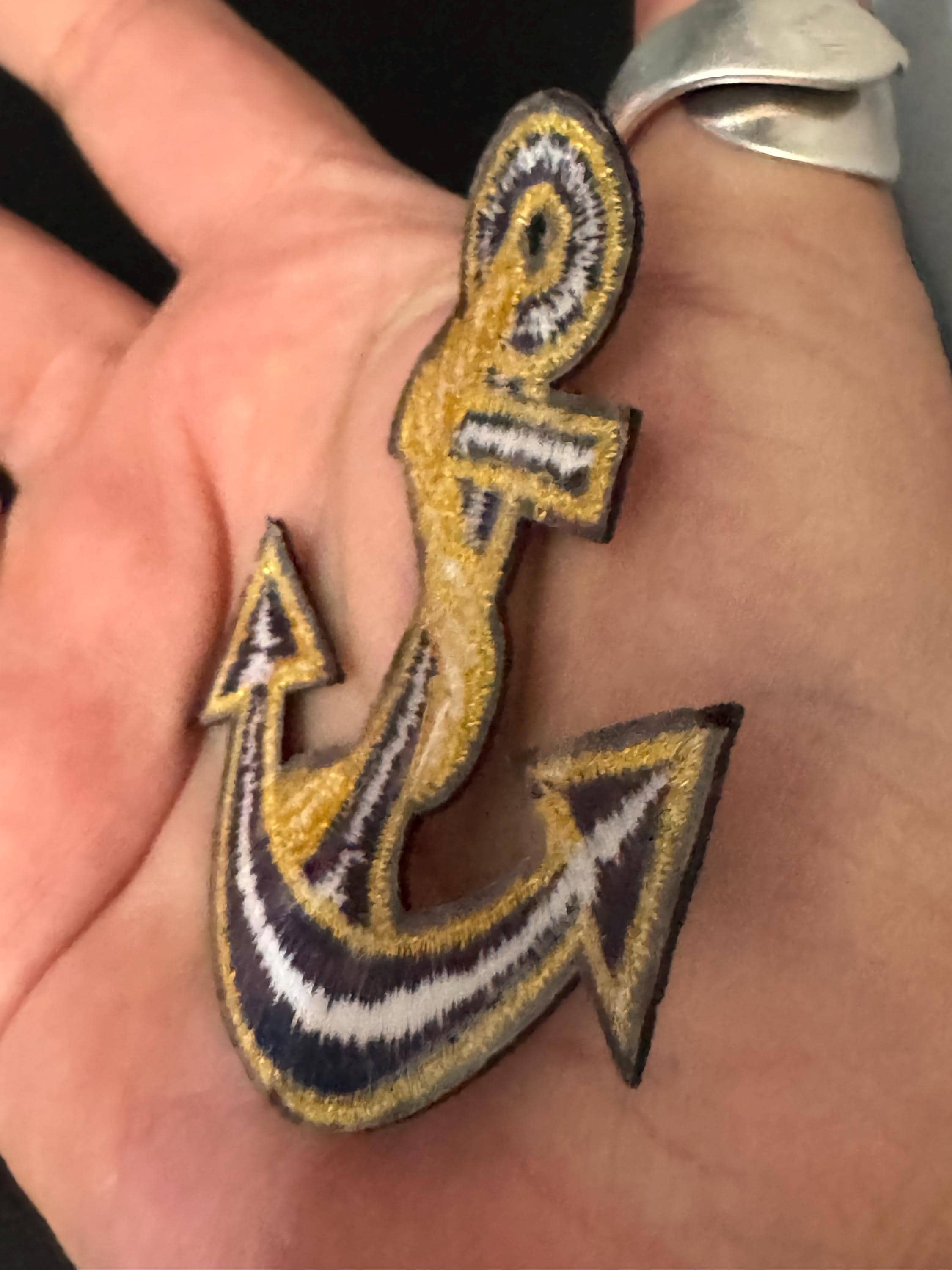 Iron On Anchor Patch Navy Blue and Gold appliqué nautical style