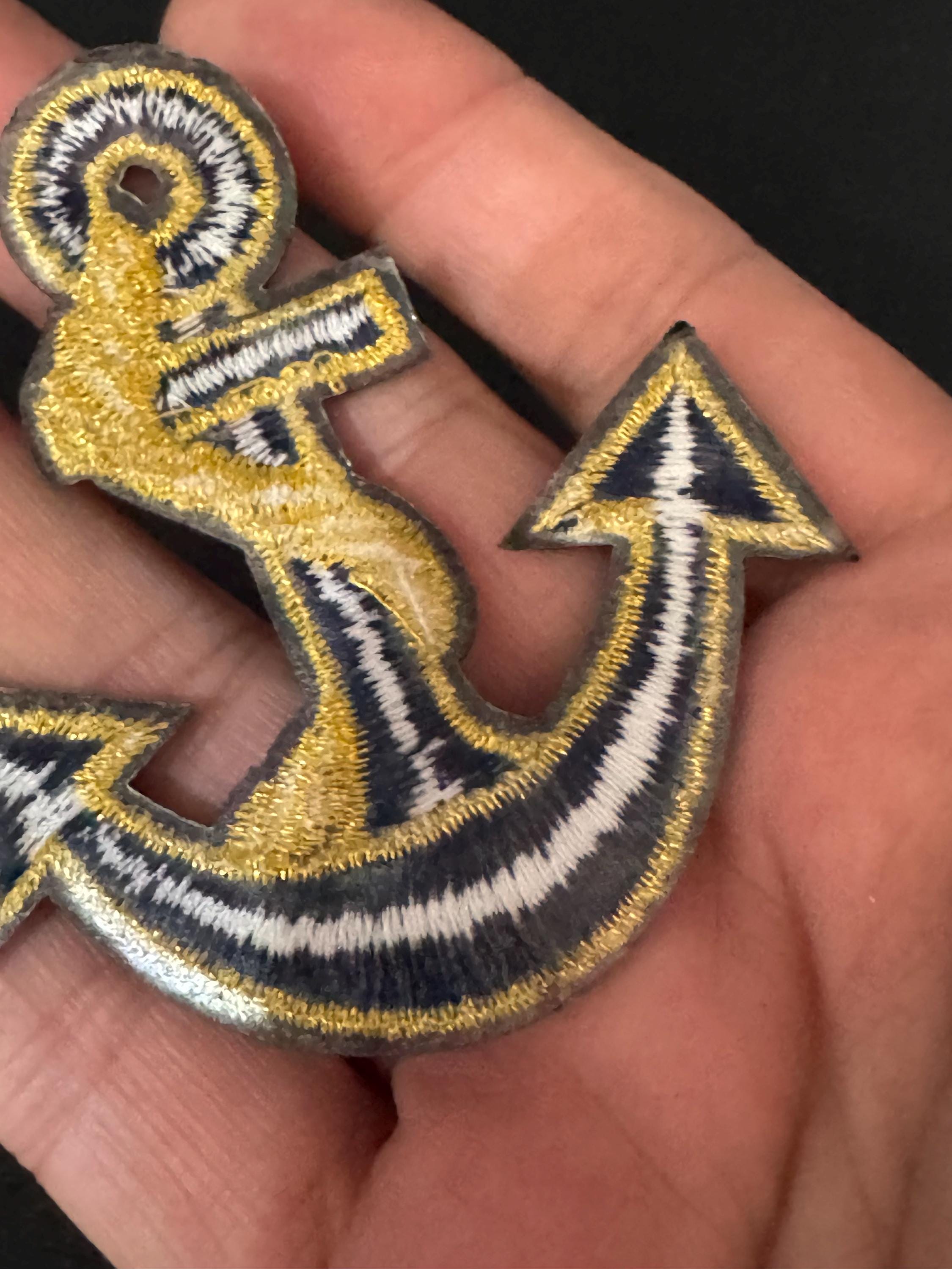 Iron On Anchor Patch Navy Blue and Gold appliqué nautical style