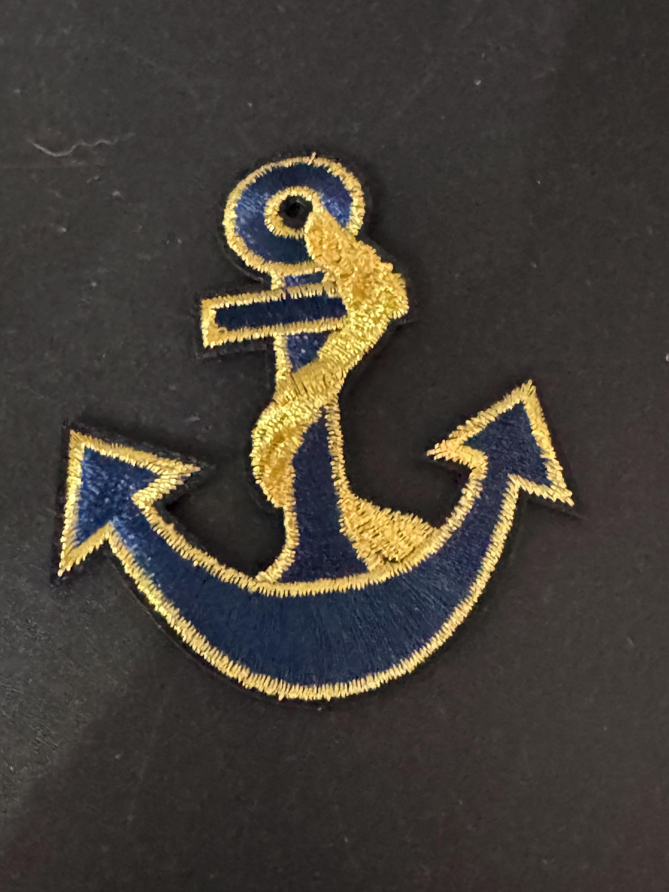 Iron On Anchor Patch Navy Blue and Gold appliqué nautical style