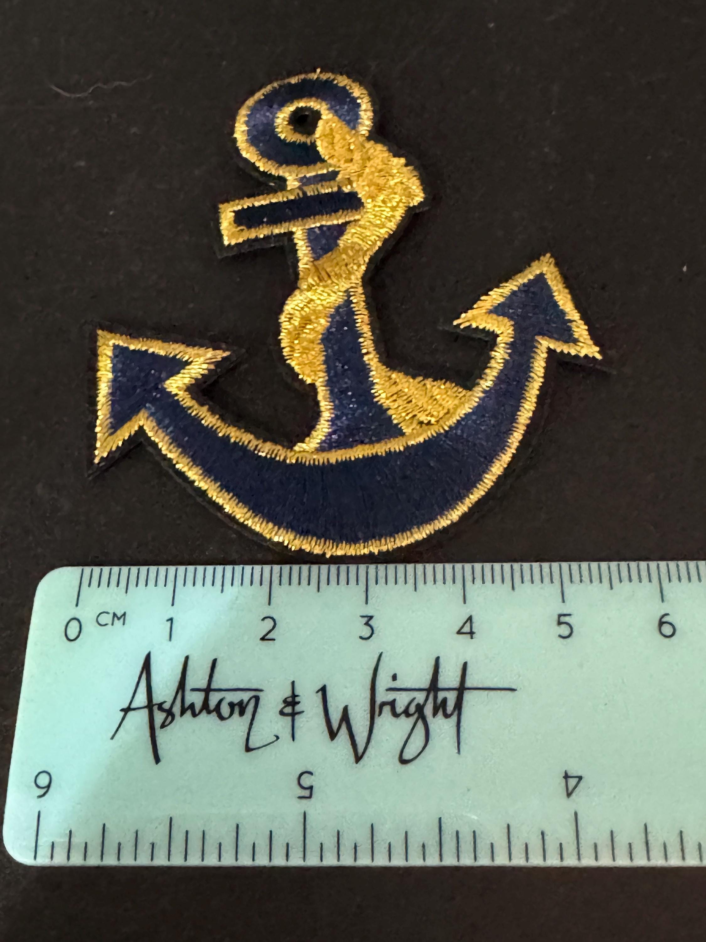 Iron On Anchor Patch Navy Blue and Gold appliqué nautical style