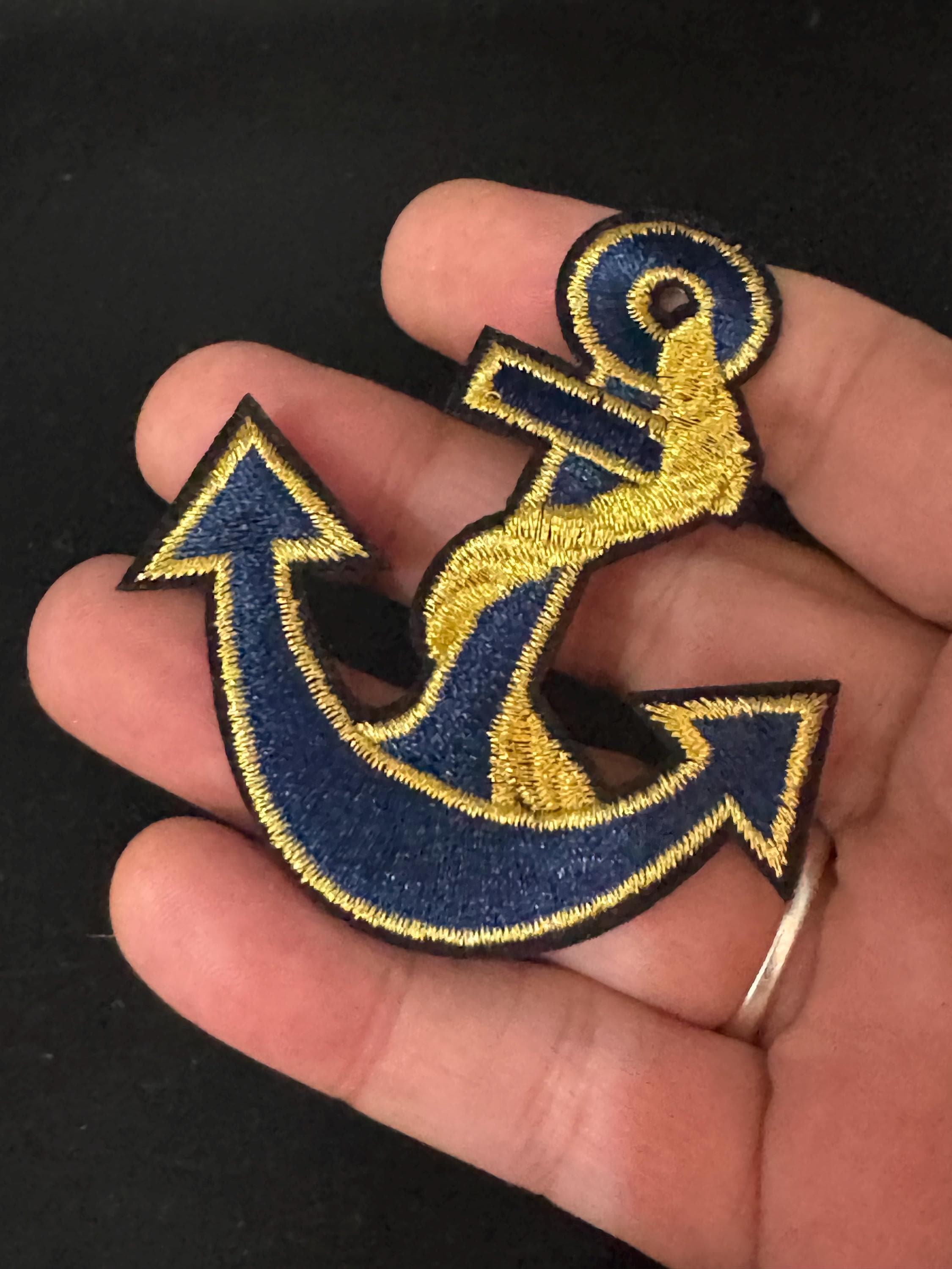Iron On Anchor Patch Navy Blue and Gold appliqué nautical style