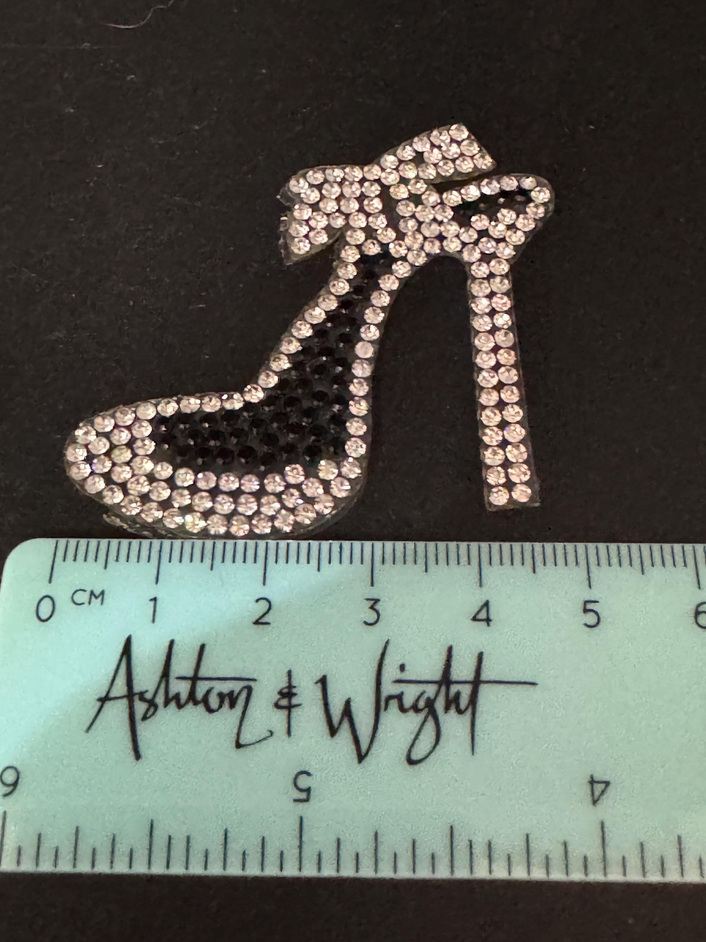 Diamanté Crystal Stiletto Shoe Patch: Black & Silver Iron-On Applique