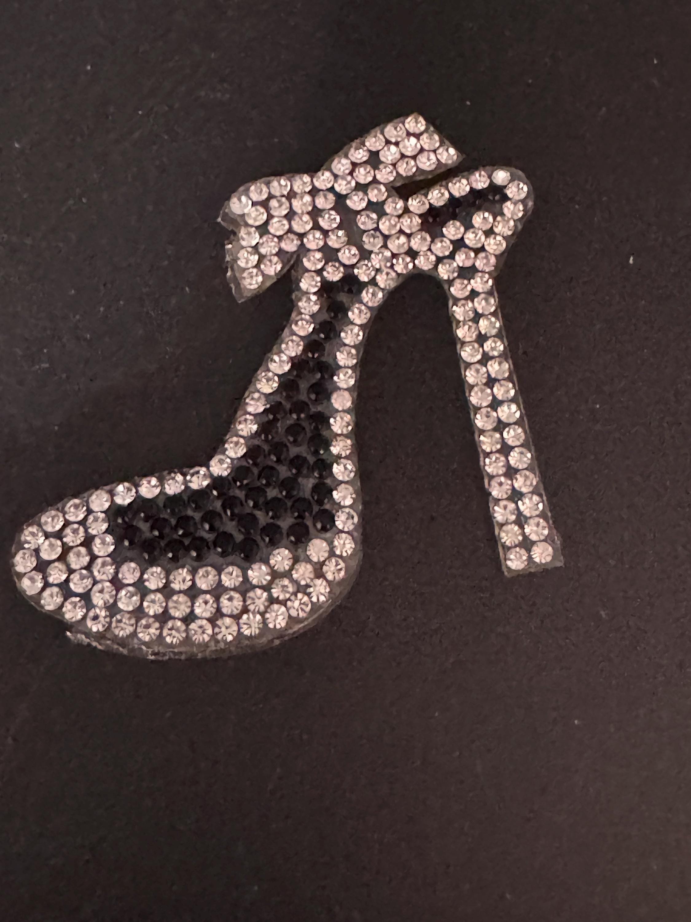 Diamanté Crystal Stiletto Shoe Patch: Black & Silver Iron-On Applique