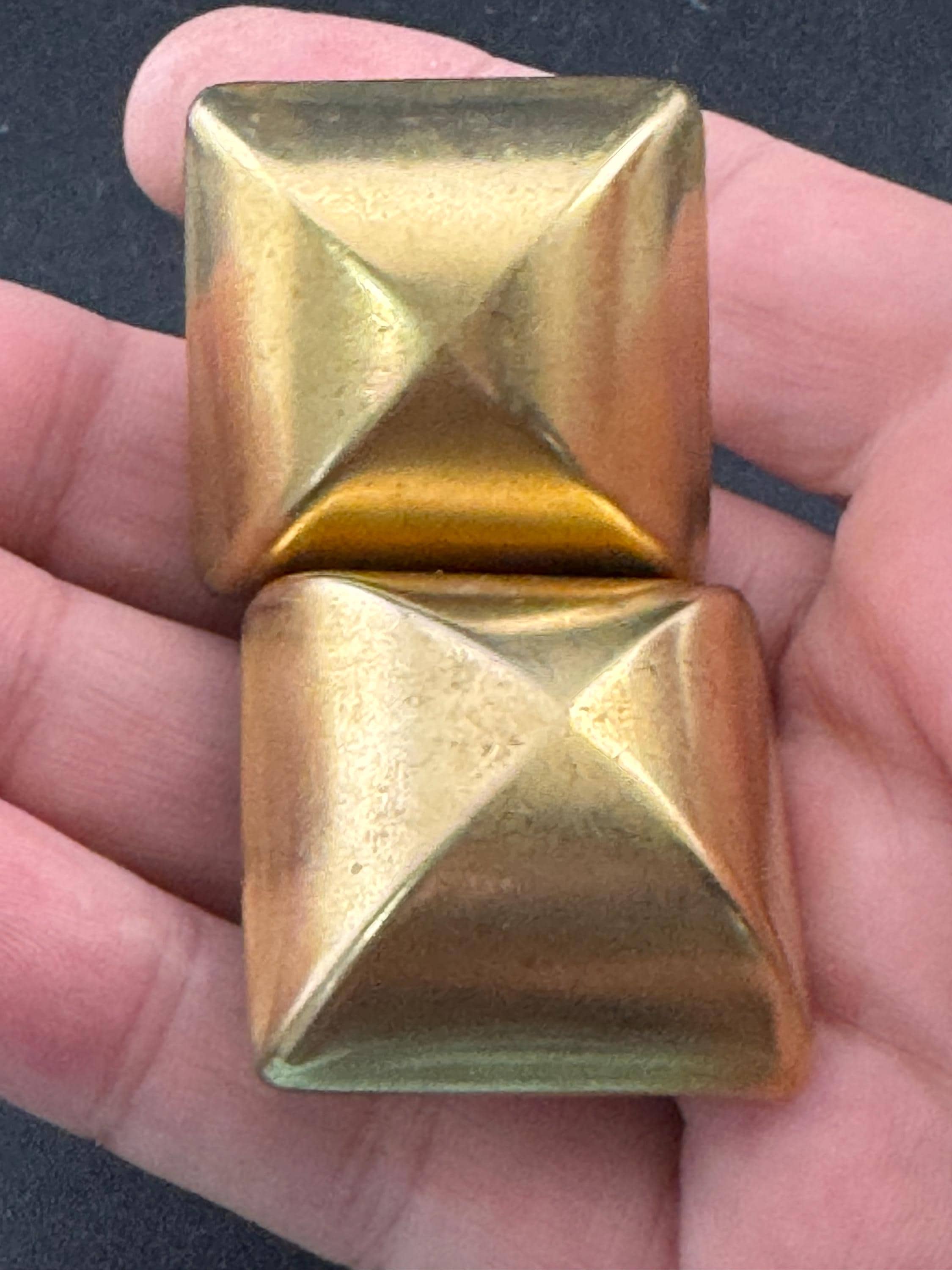 Signed ASKEW oversized 3cm square  domed Matt gold tone clip on earrings, designer
