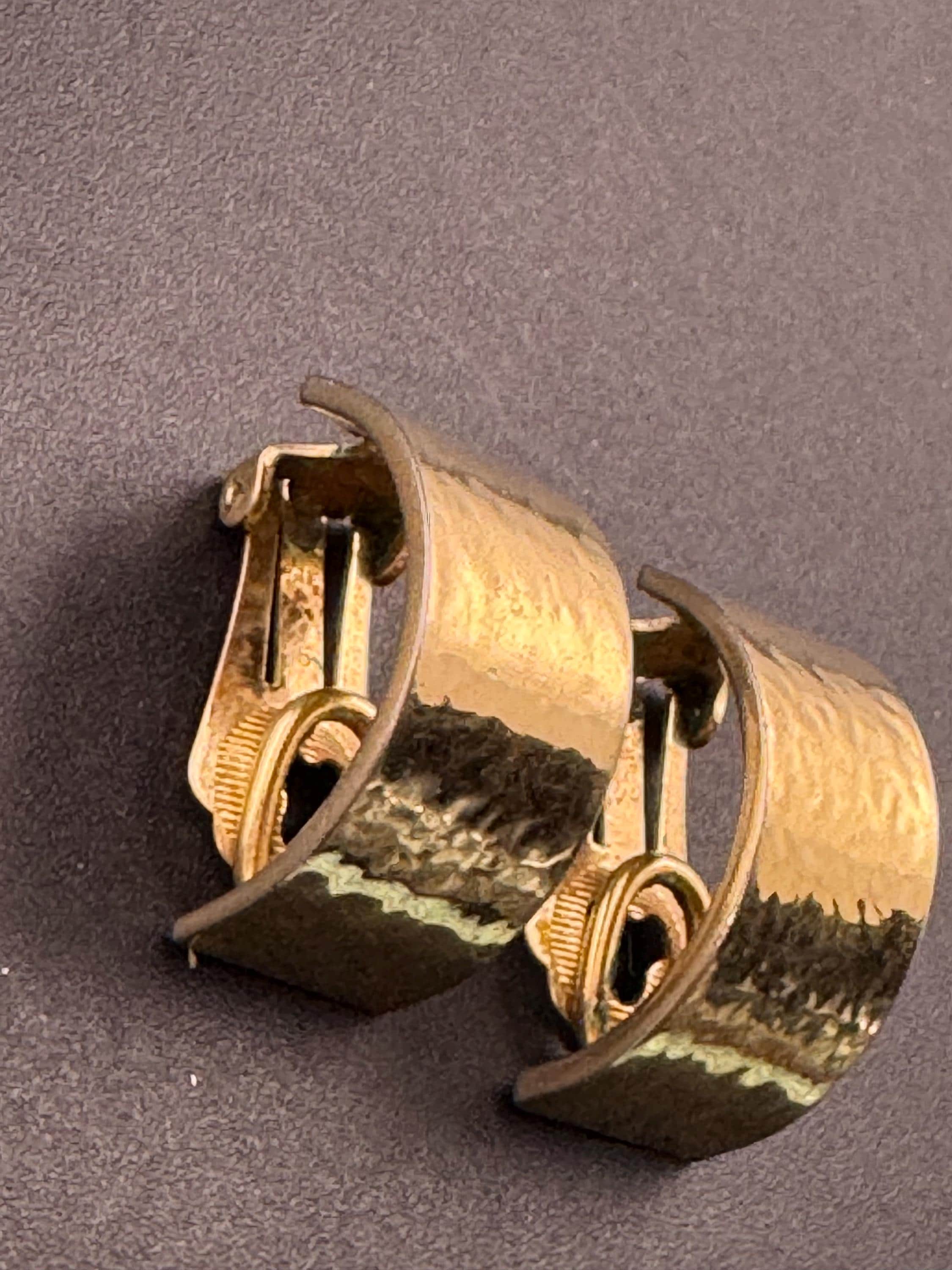Signed GROSSE Vintage high sheen gold tone half hoop clip on earrings maker for Christian Dior high end designer