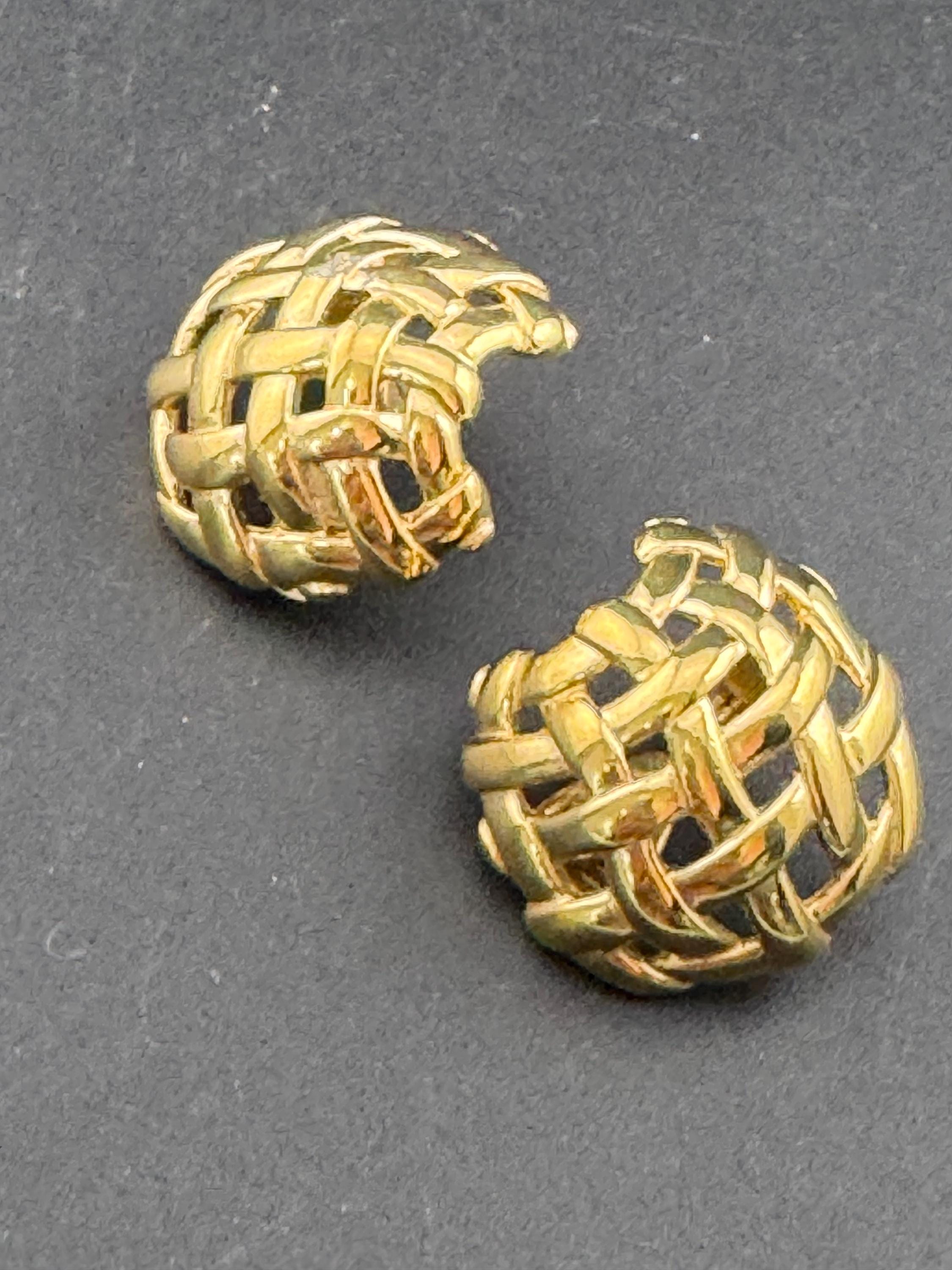 Signed MONET Gold tone textured woven domed basket weave clip on earrings