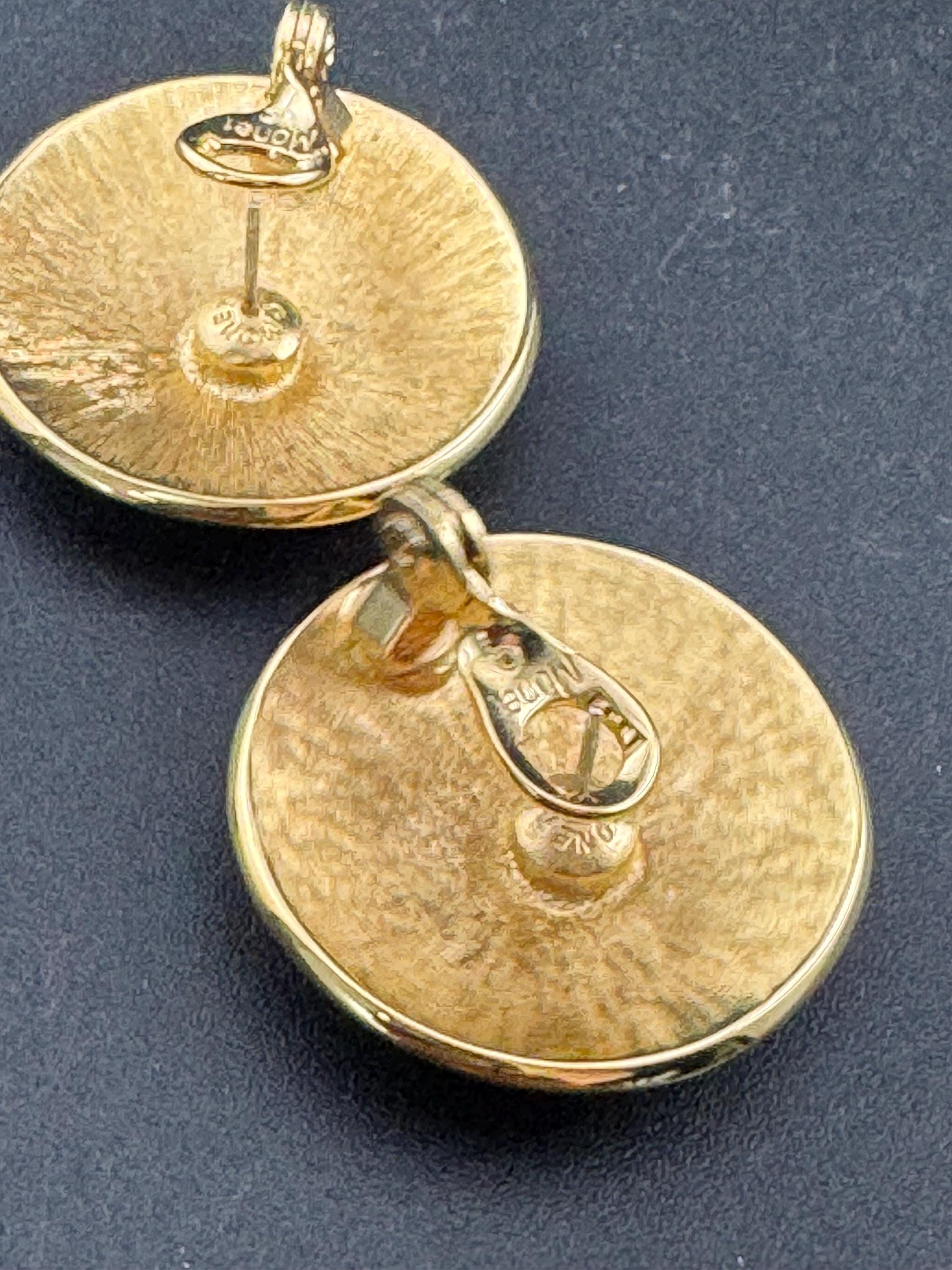 Signed MONET Gold tone deep red enamel low domed disc clip on earrings