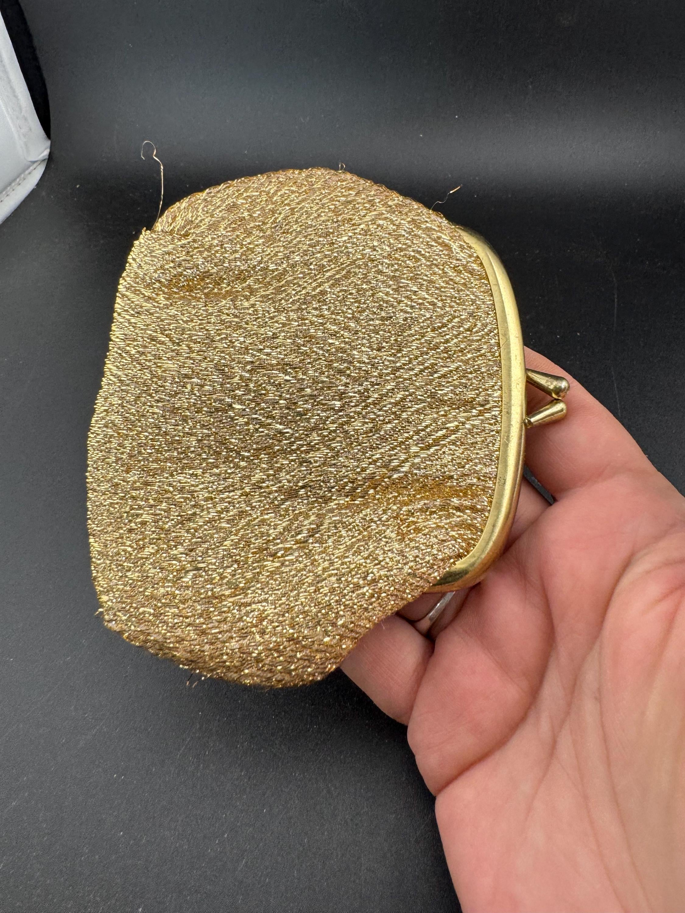 Vintage 1960s 1970s small Gold Lurex lame Thread work coin purse