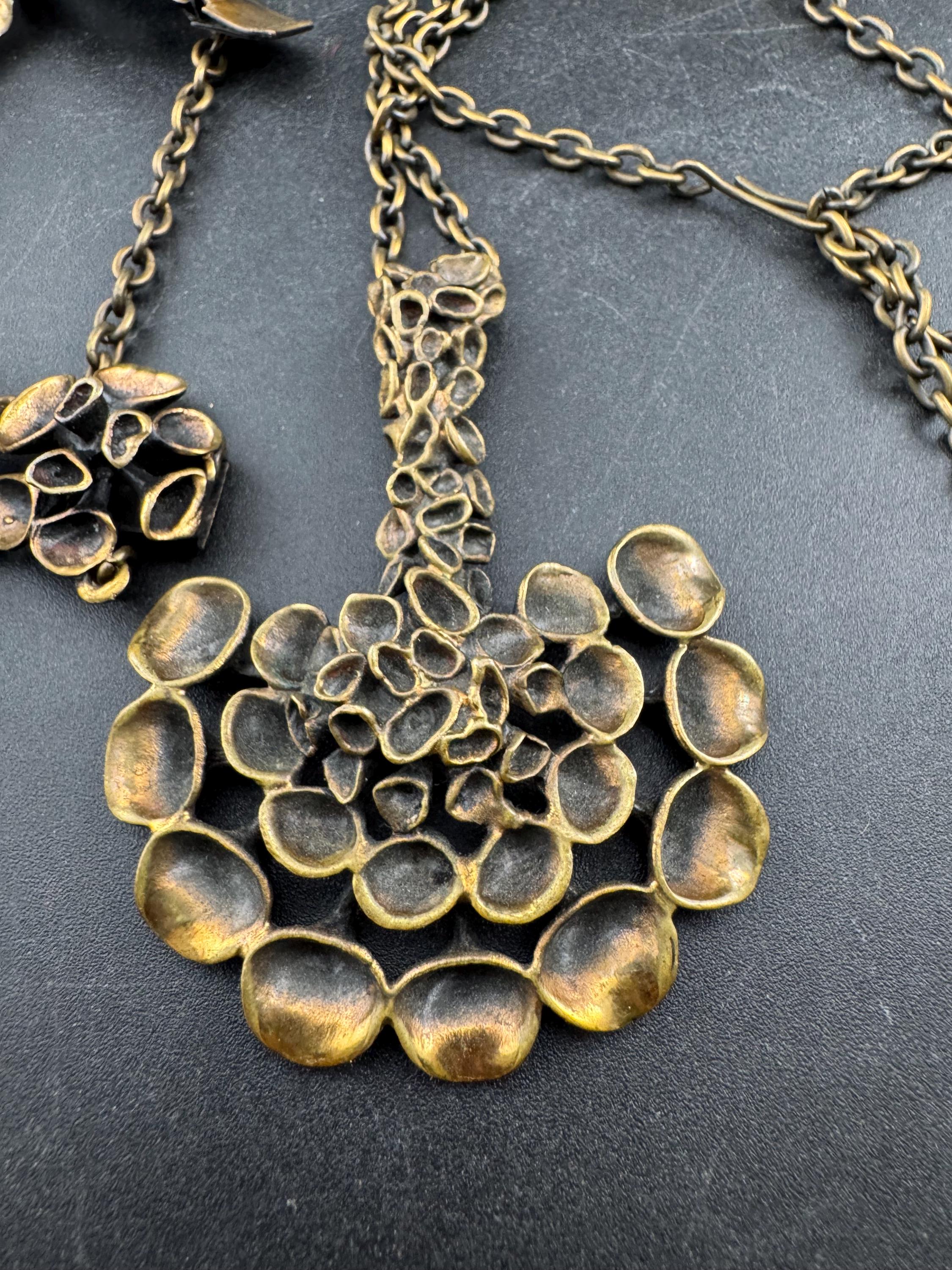 Vintage Bronze Reindeer Moss Jewelry Set: Hannu Ikonen Valo Koru, Finland