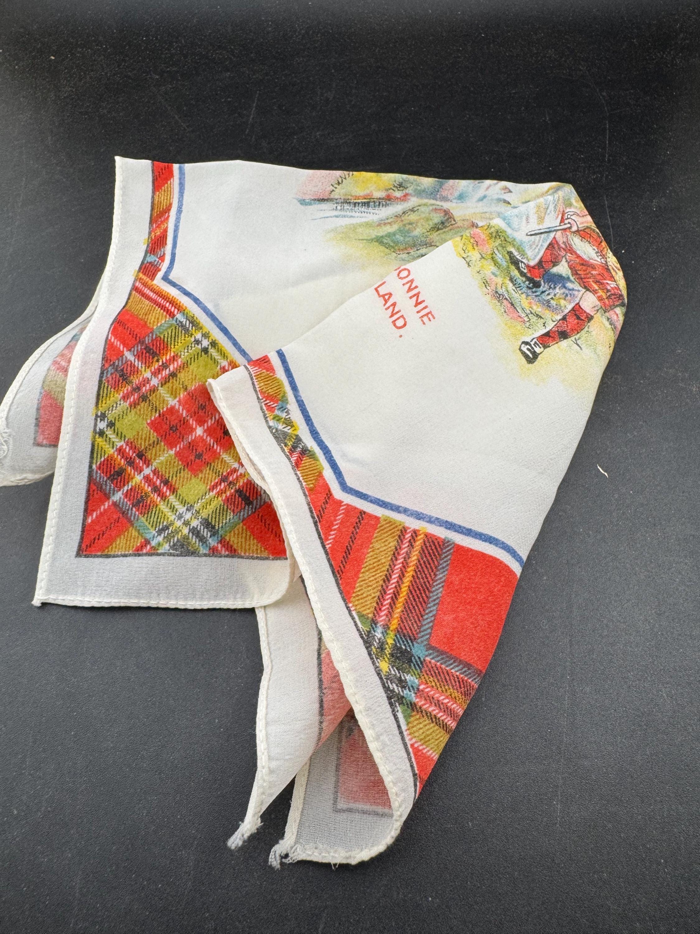 Vintage frae bonnie Scotland  traditional scottish tartan  Handkerchief Hanky Hankie crepe