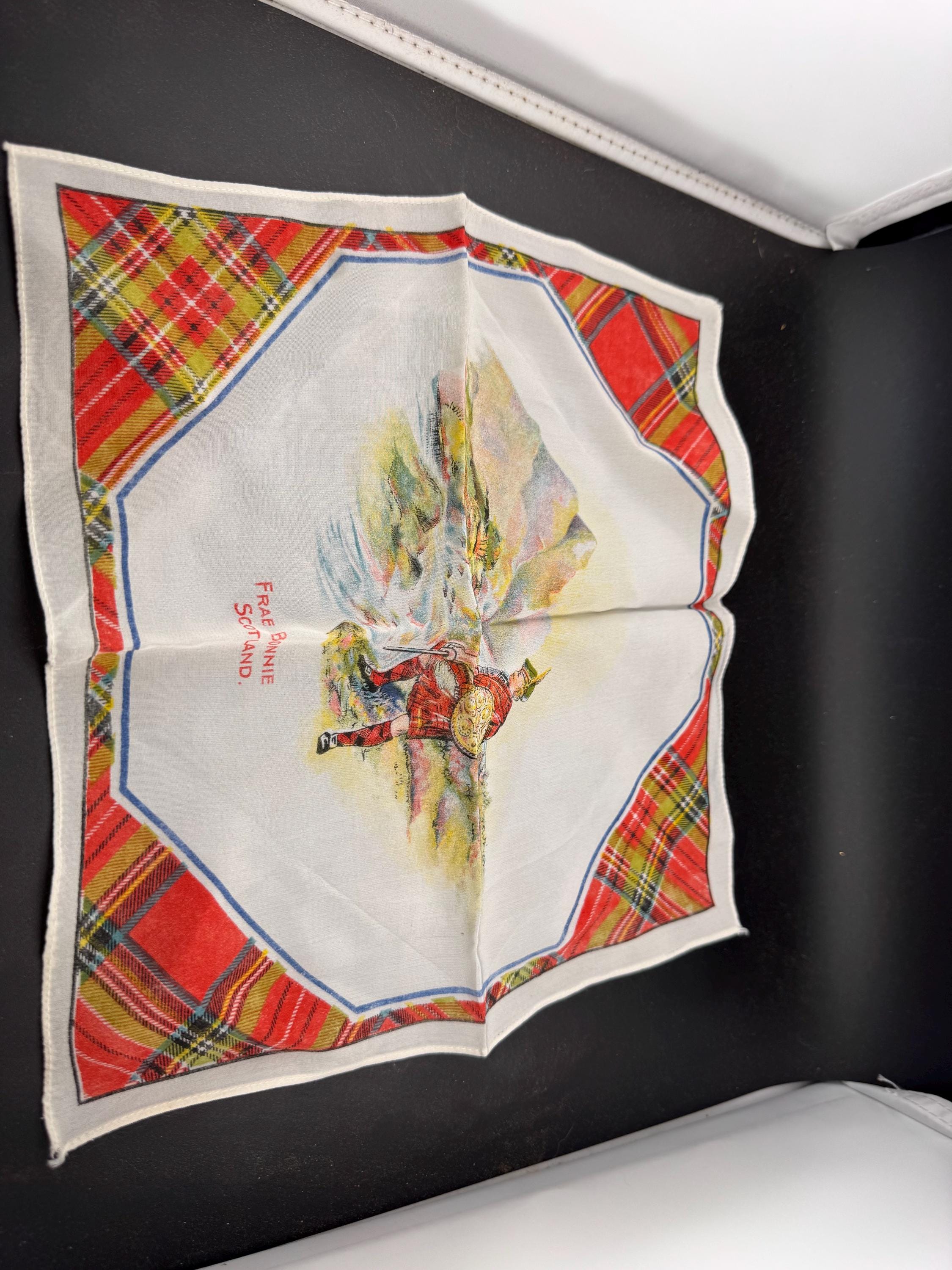 Vintage frae bonnie Scotland  traditional scottish tartan  Handkerchief Hanky Hankie crepe