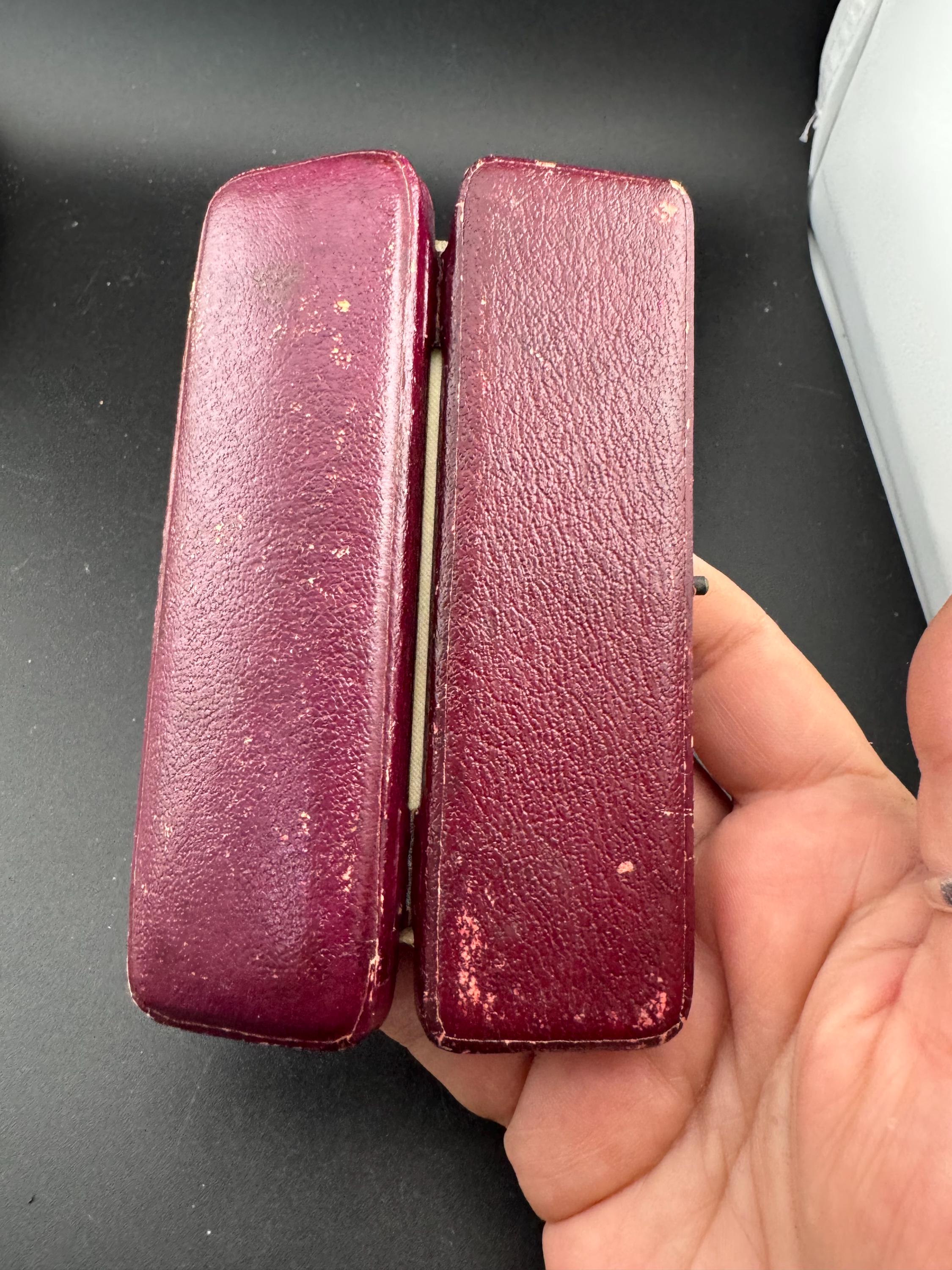 Antique Equestrian Shirt Stud Set: Green Iridescent & Brown, Tooled Leather Case