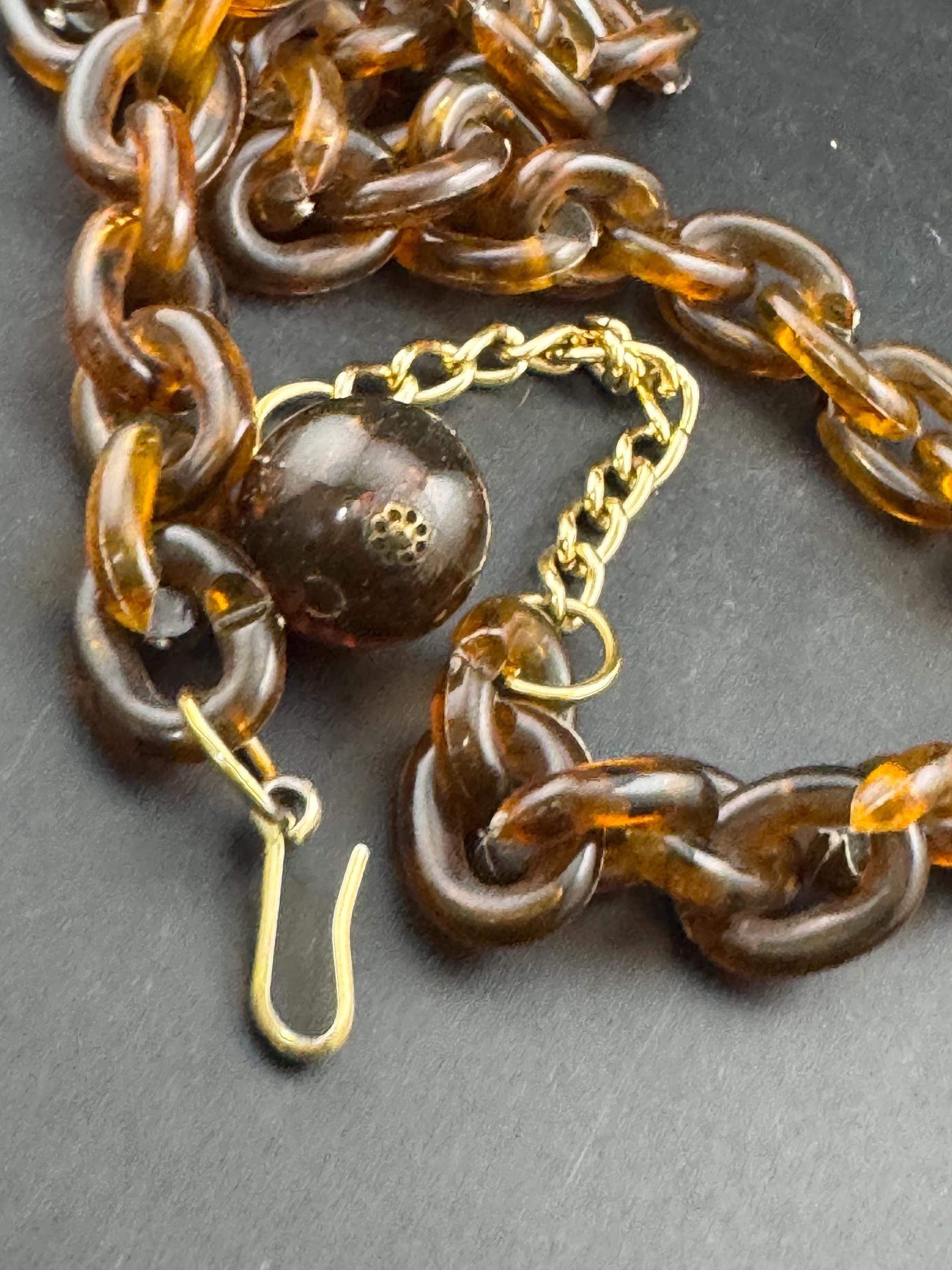 Vintage faux tortoiseshell brown perspex plastic gold tone chain link belt 90 to 100cm