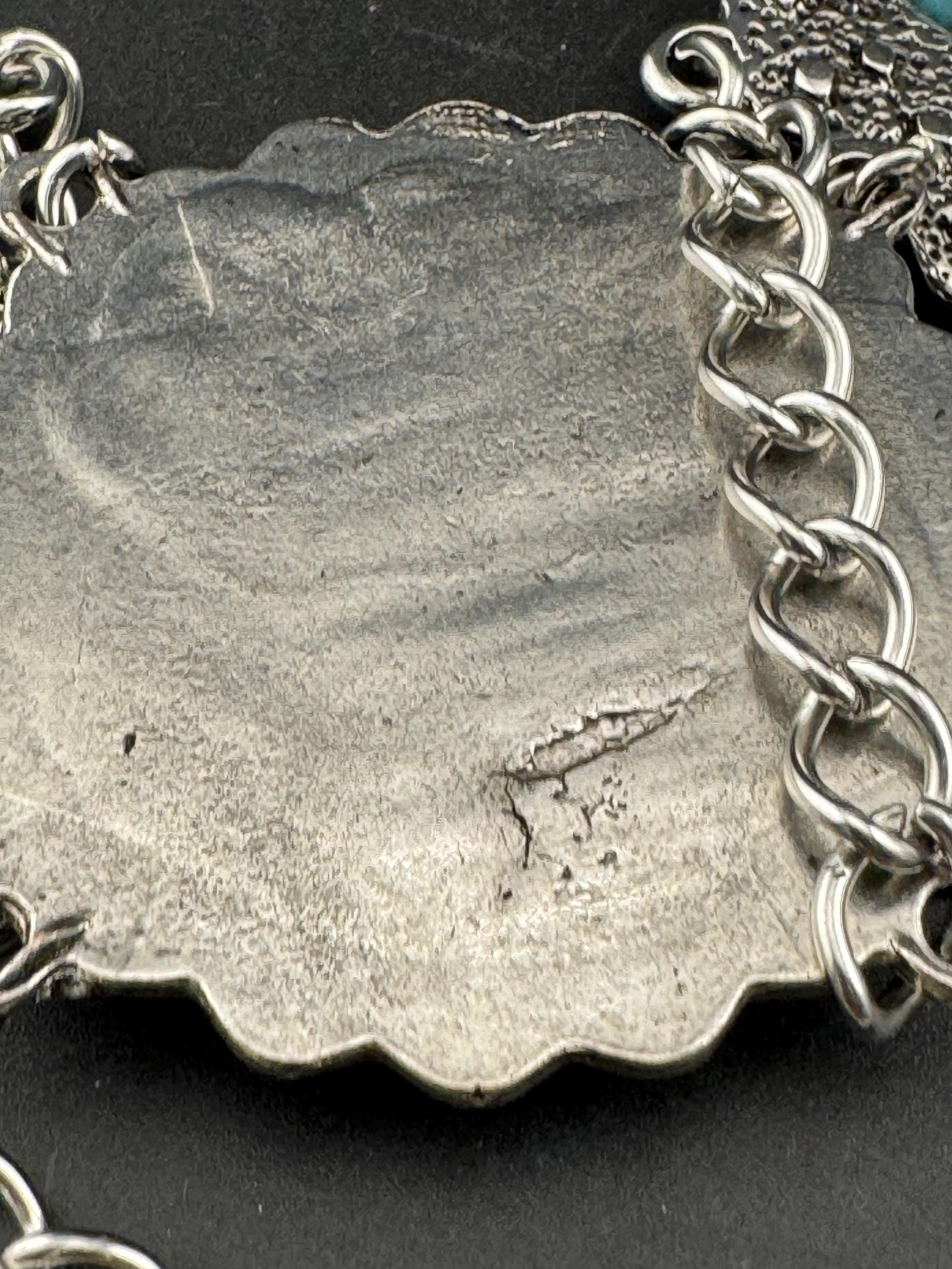 Vintage Southwestern Belt: Silver Tone Chain with Turquoise Amber Cabochons