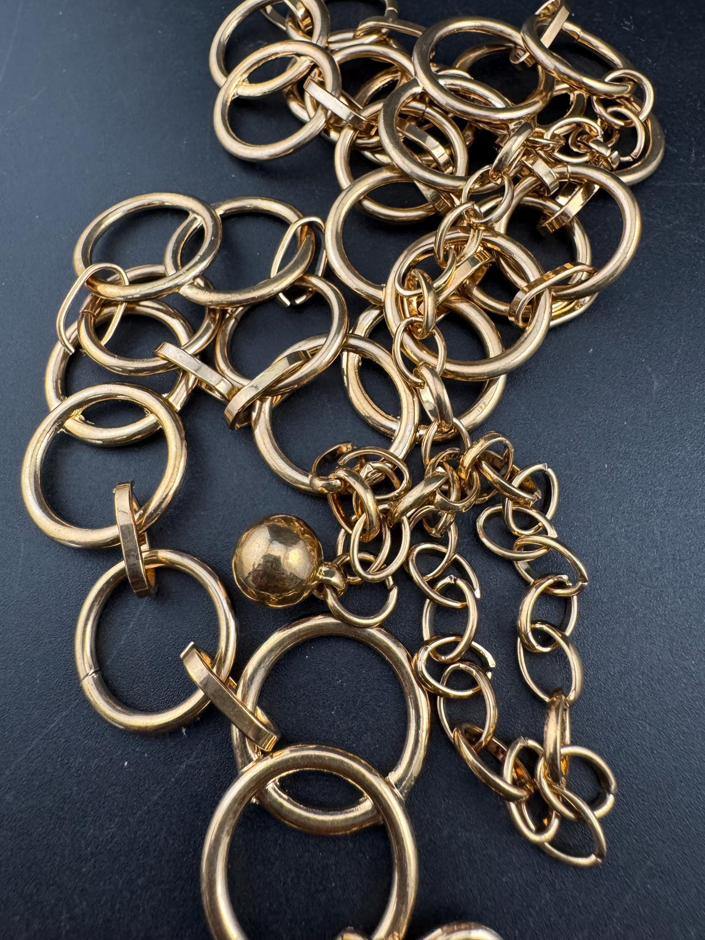 retro gold tone chain link geometric double hoop adjustable fashion belt adj to 102cm