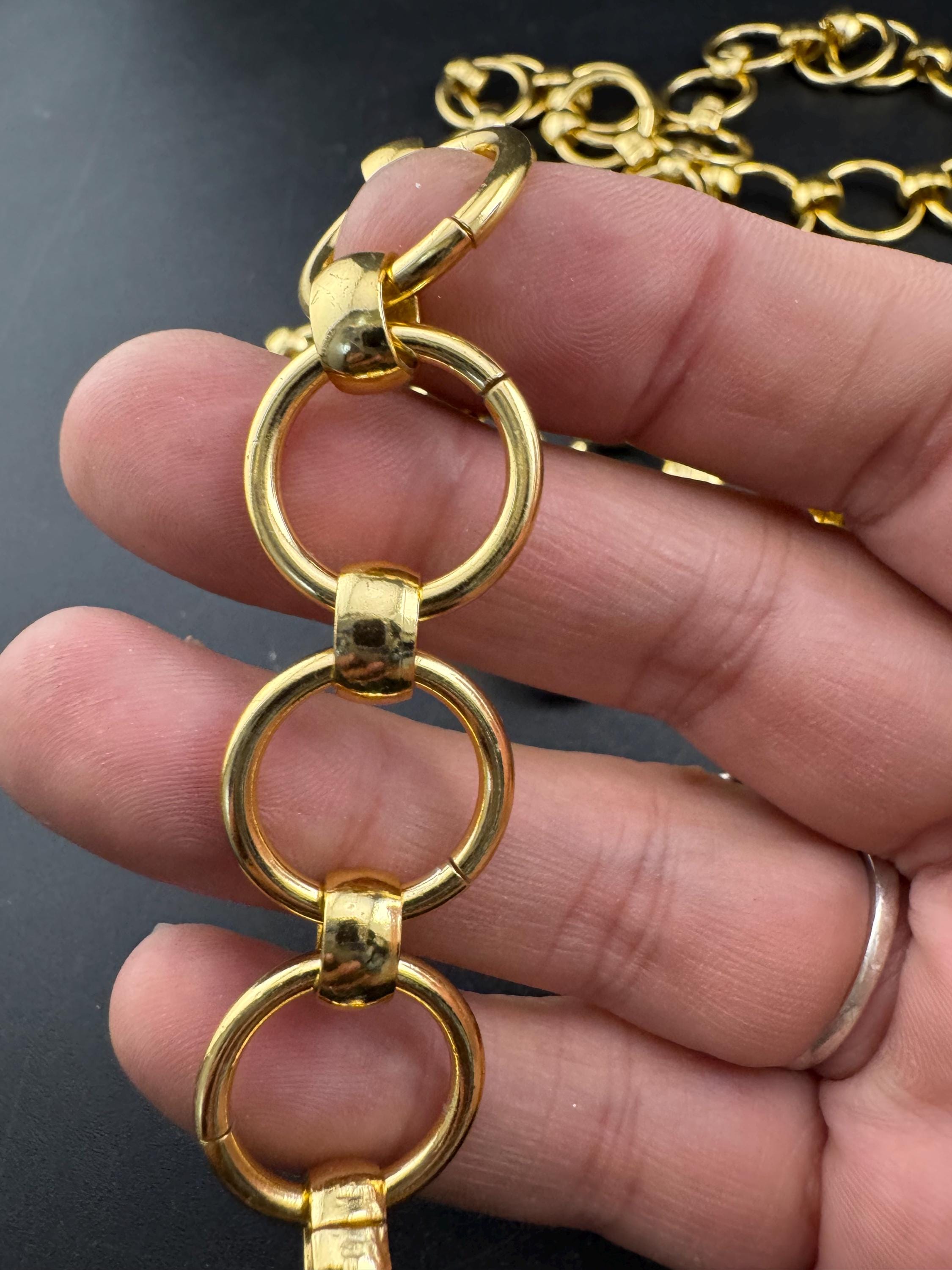 retro gold tone chain link geometric hoop adjustable fashion belt adj to 93cm
