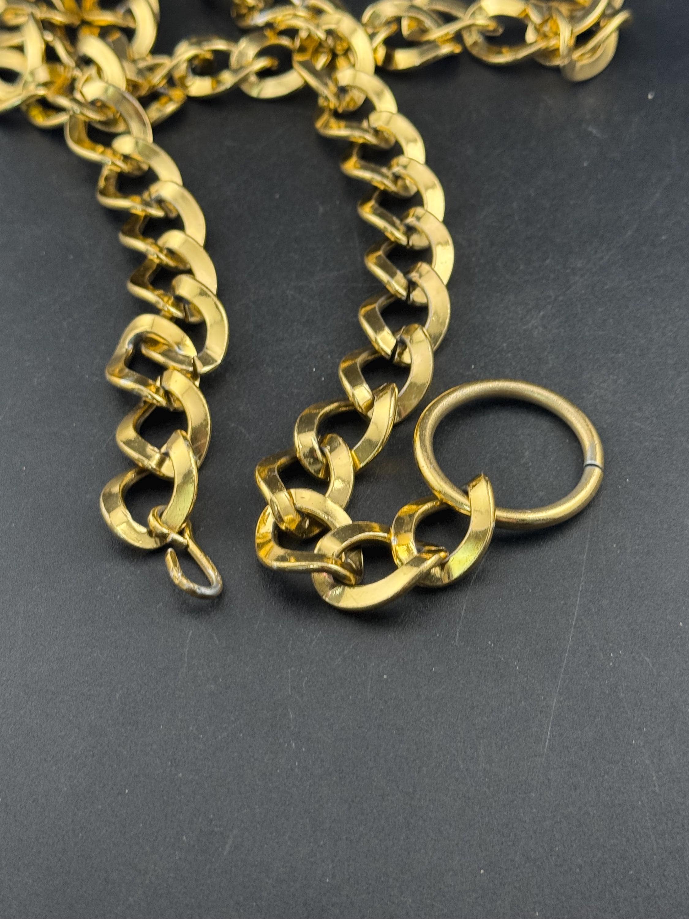 retro gold tone chain link geometric hoop adjustable fashion belt adj to 90cm