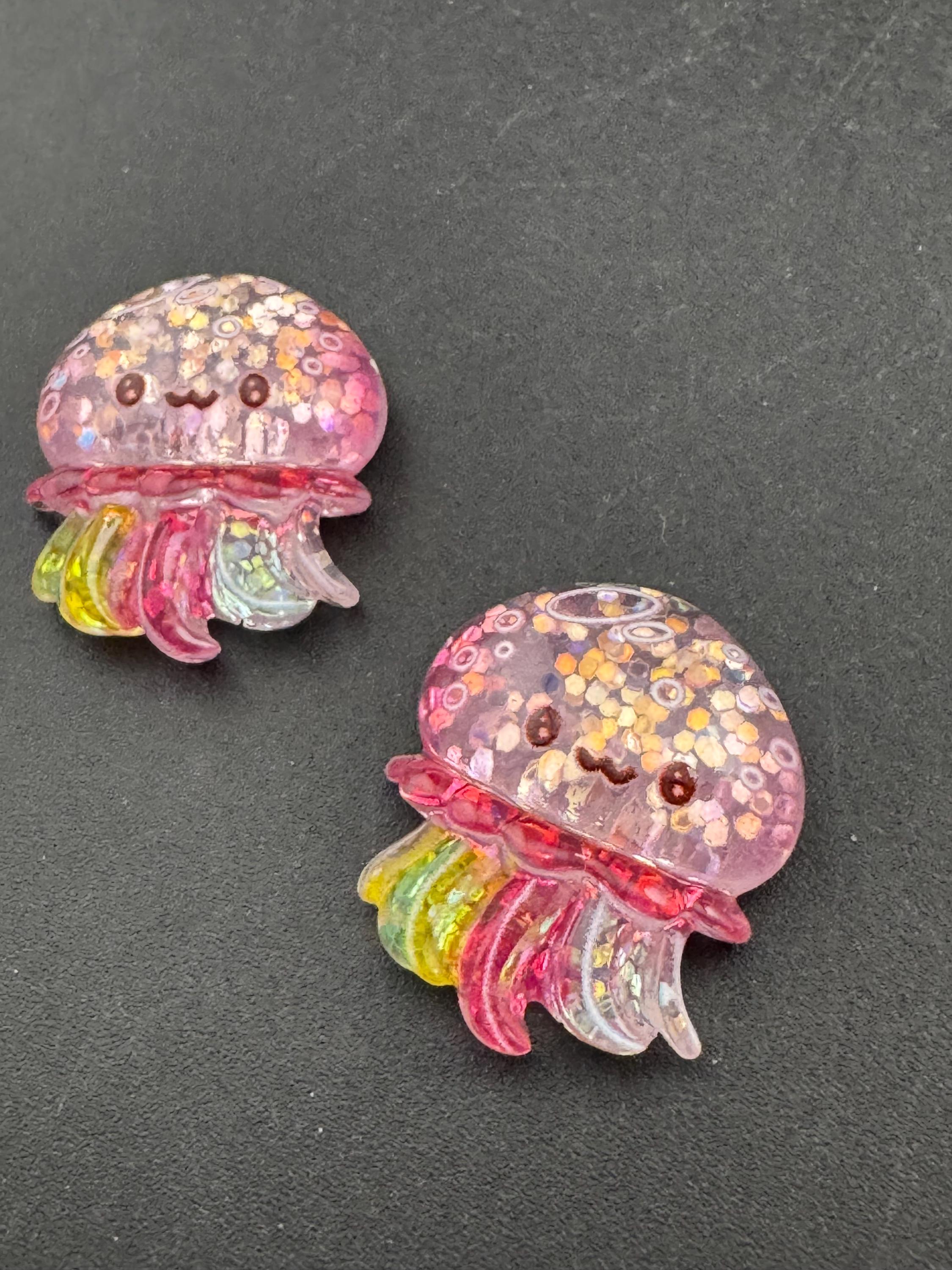 Glitter Resin Dolphin, Crab, or Jellyfish Cake Toppers - 2pc Set