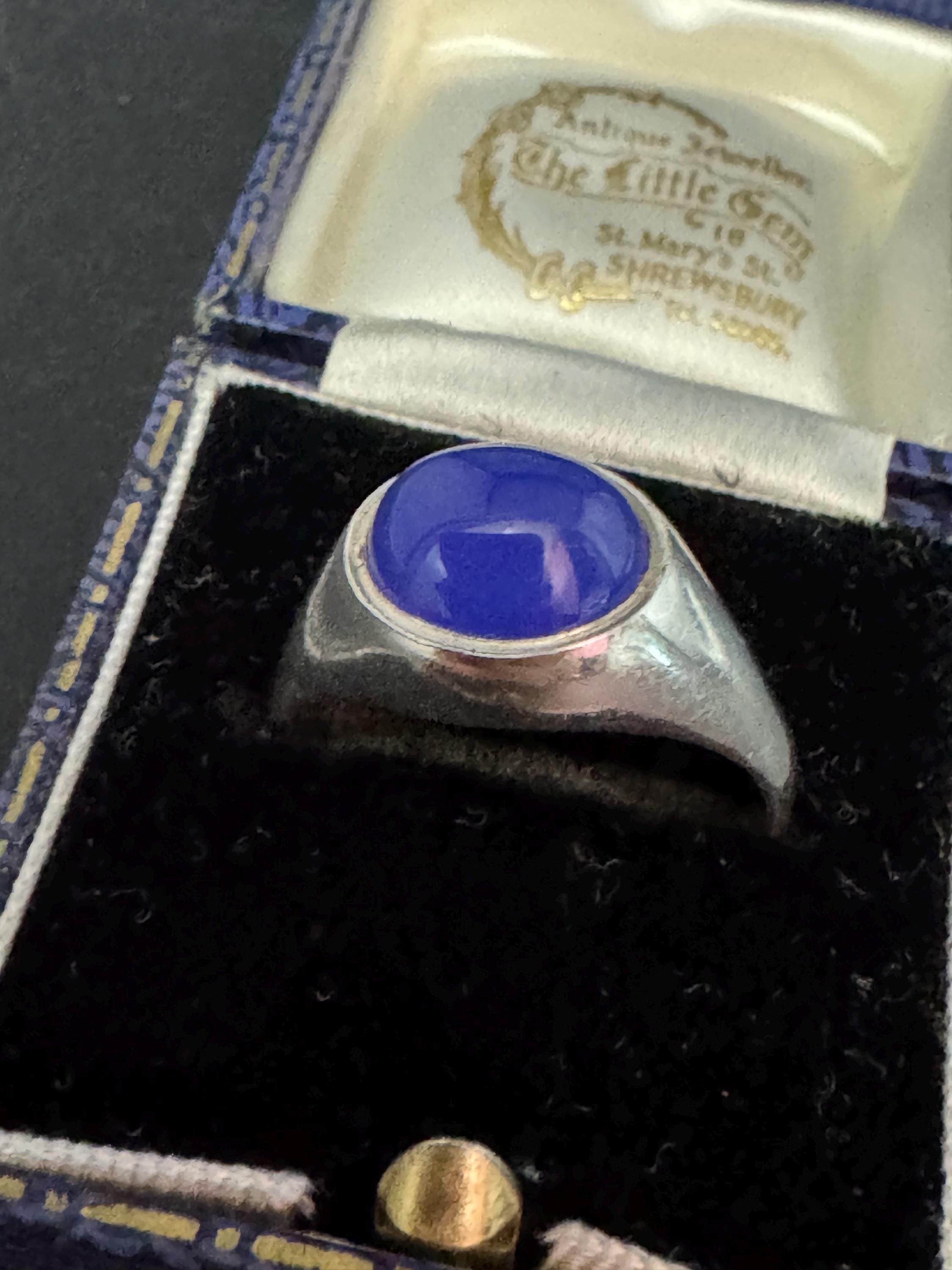 Uk Size R.5 modernist 925 Sterling silver ring with blue oval gemstone,