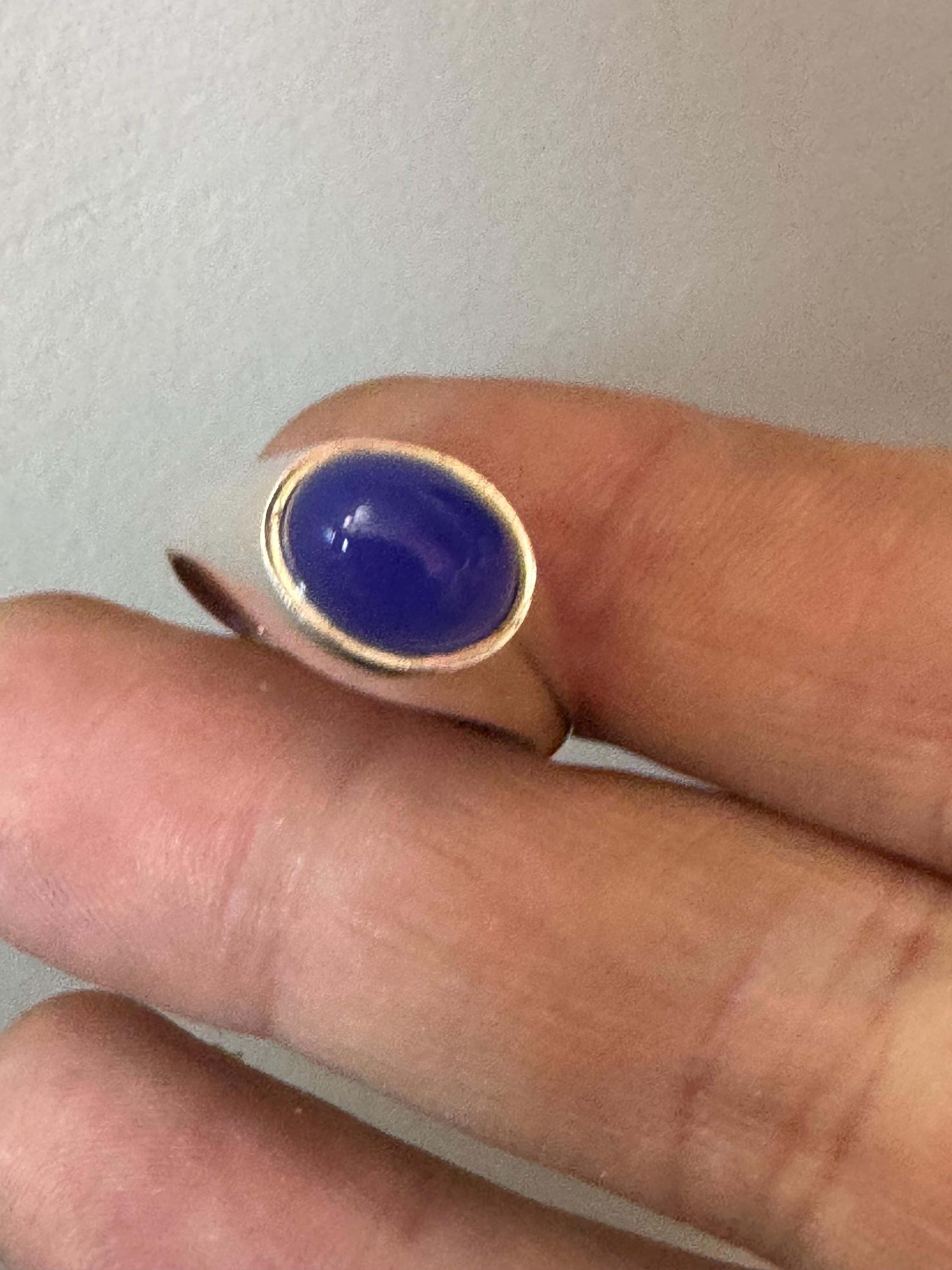 Uk Size R.5 modernist 925 Sterling silver ring with blue oval gemstone,