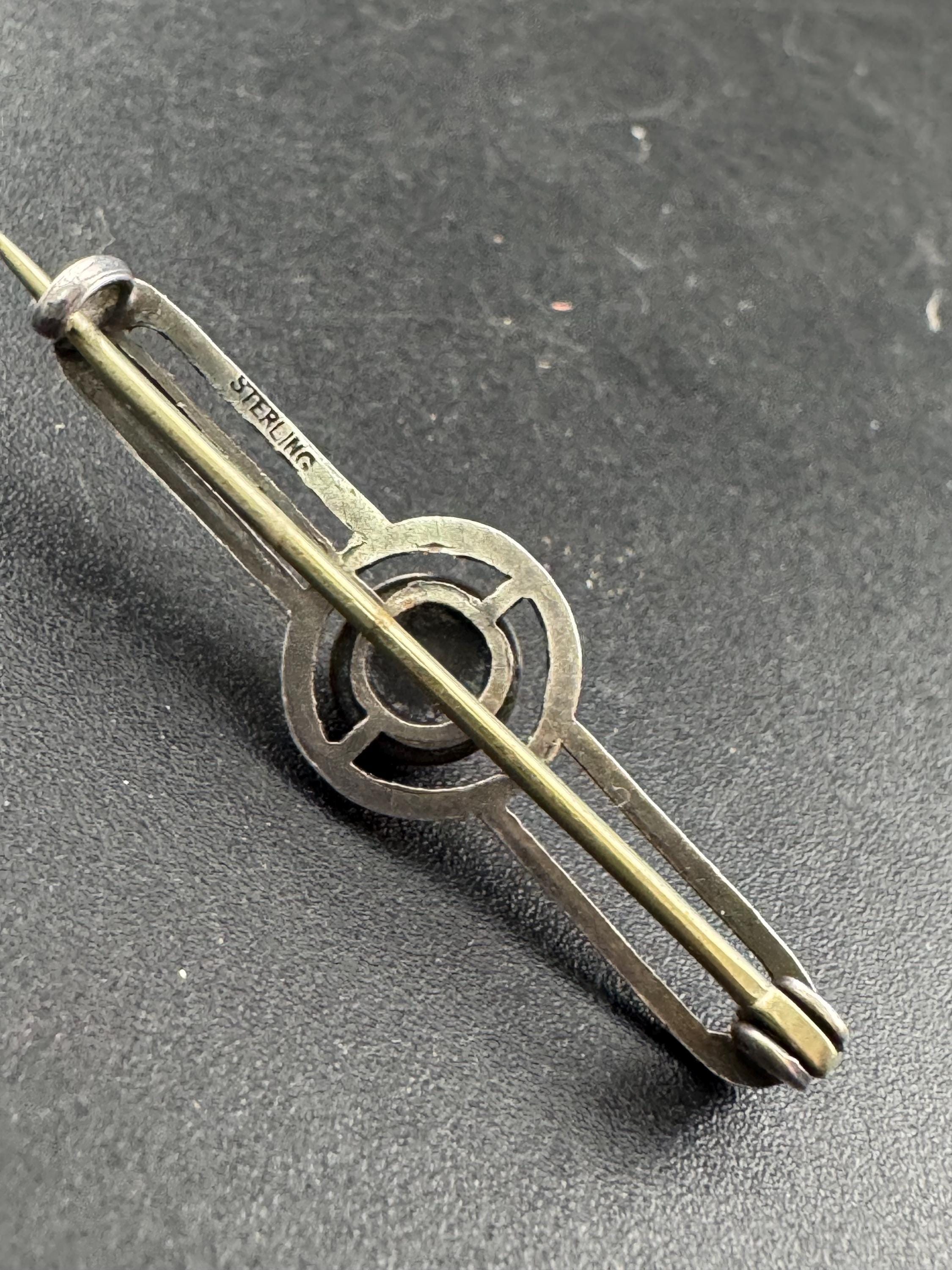 Vintage art nouveau 925 silver geometric bar brooch amethyst purple gemstone