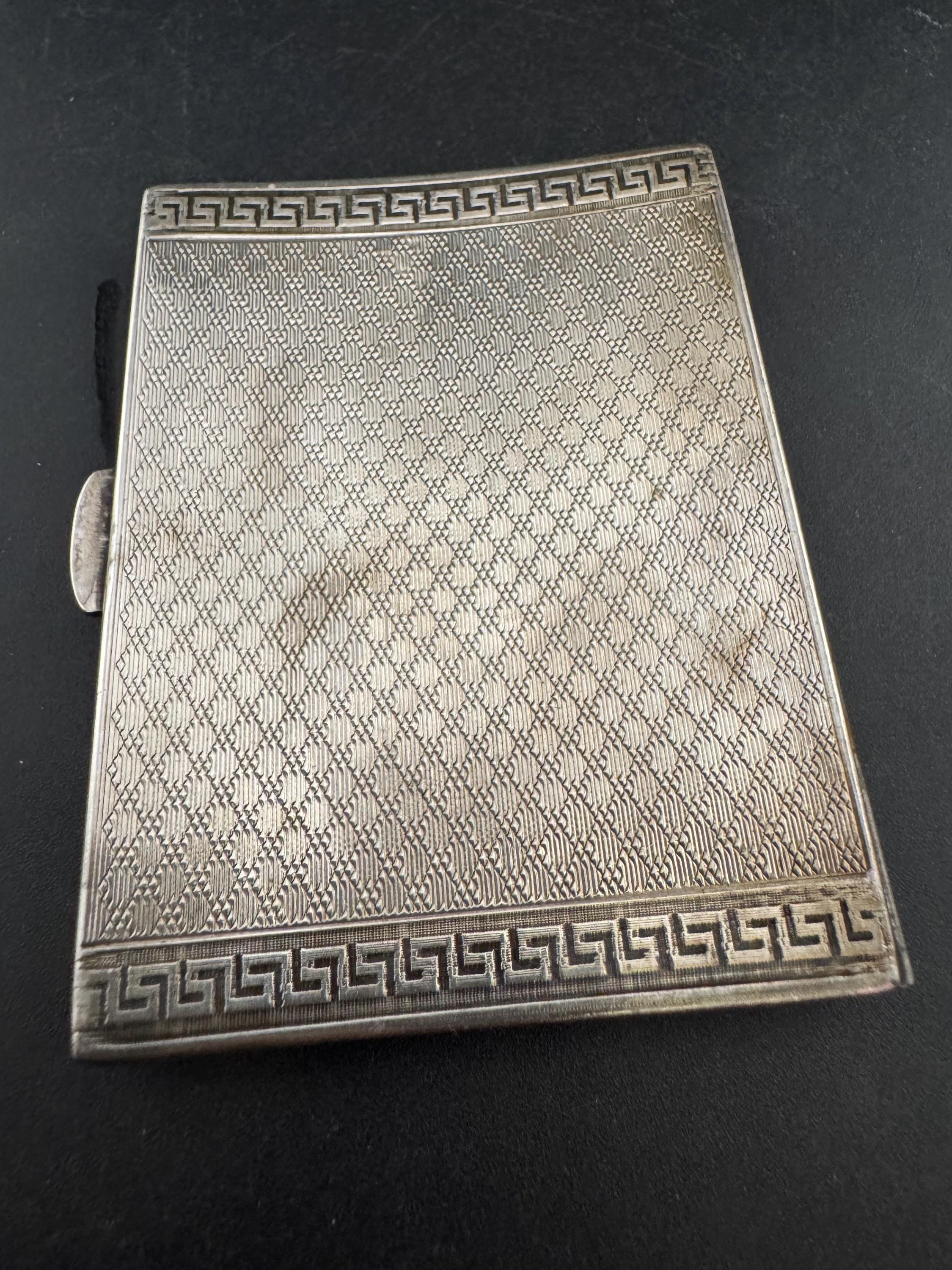 Antique 1926 Birmingham Sterling silver cigarette case with Greek key design and monogram 67.29 grams