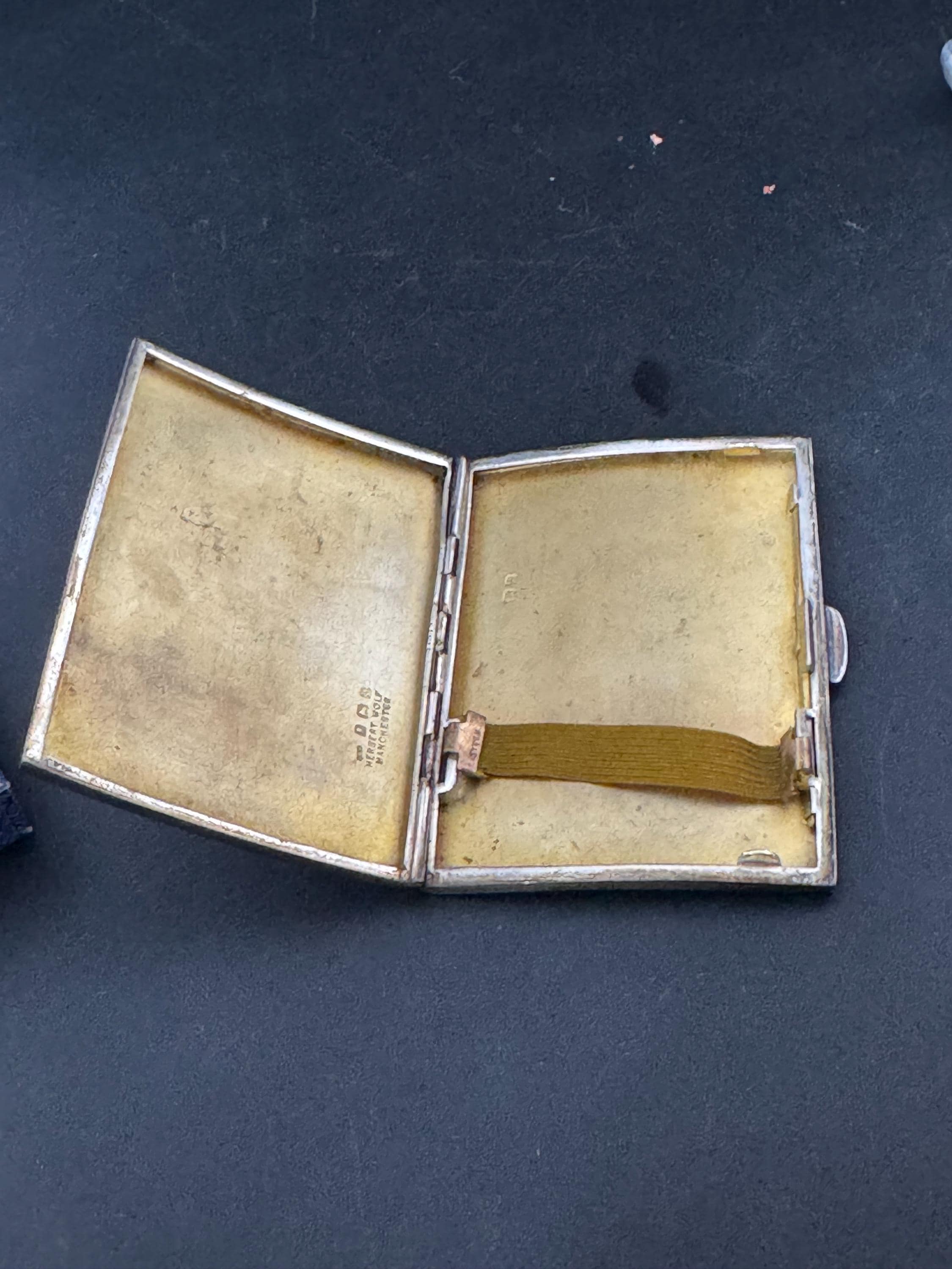 Antique 1926 Birmingham Sterling silver cigarette case with Greek key design and monogram 67.29 grams