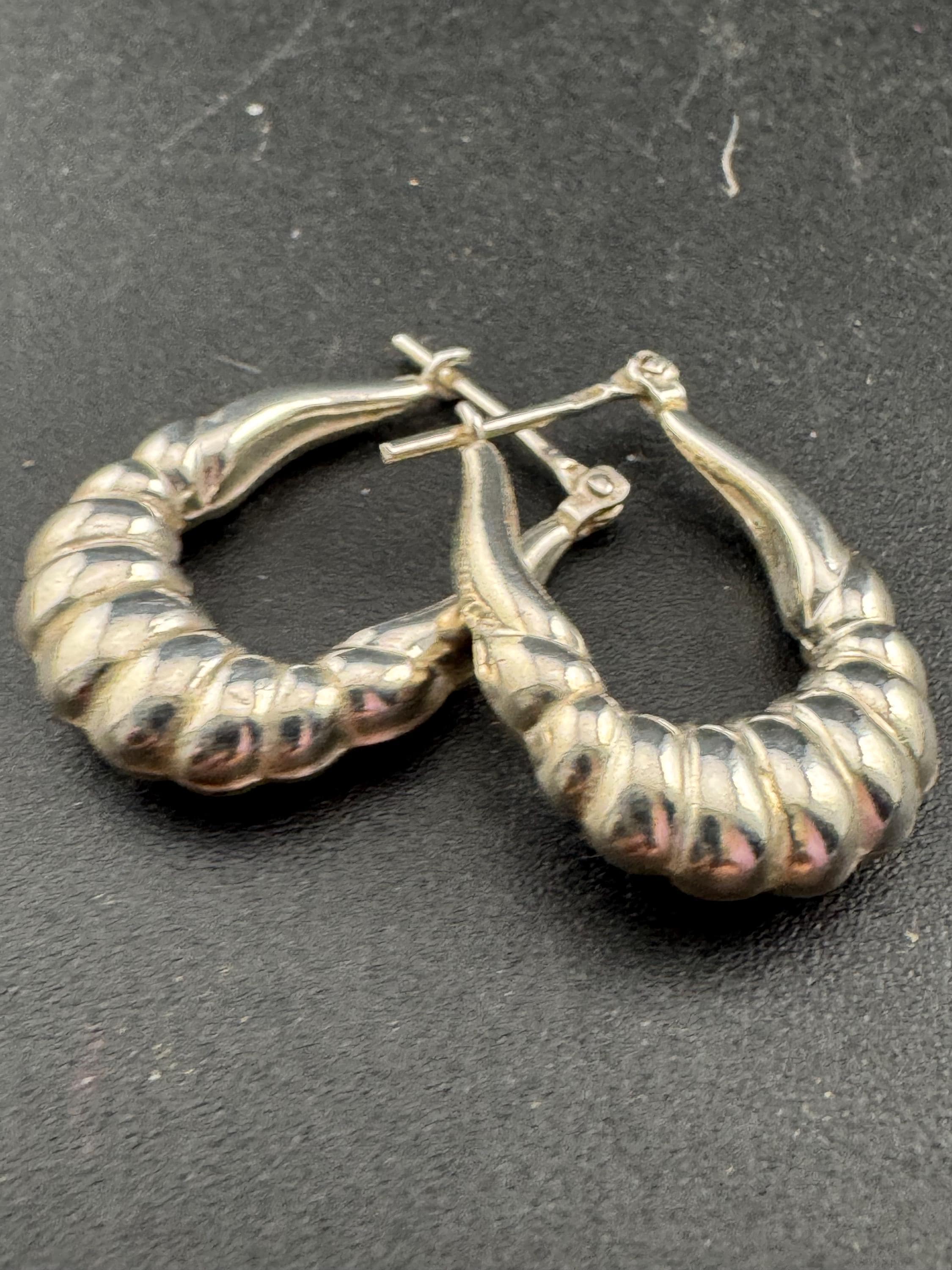 925 sterling silver oval creole 2.5cm puffed hoop earrings for pierced ears 3 grams