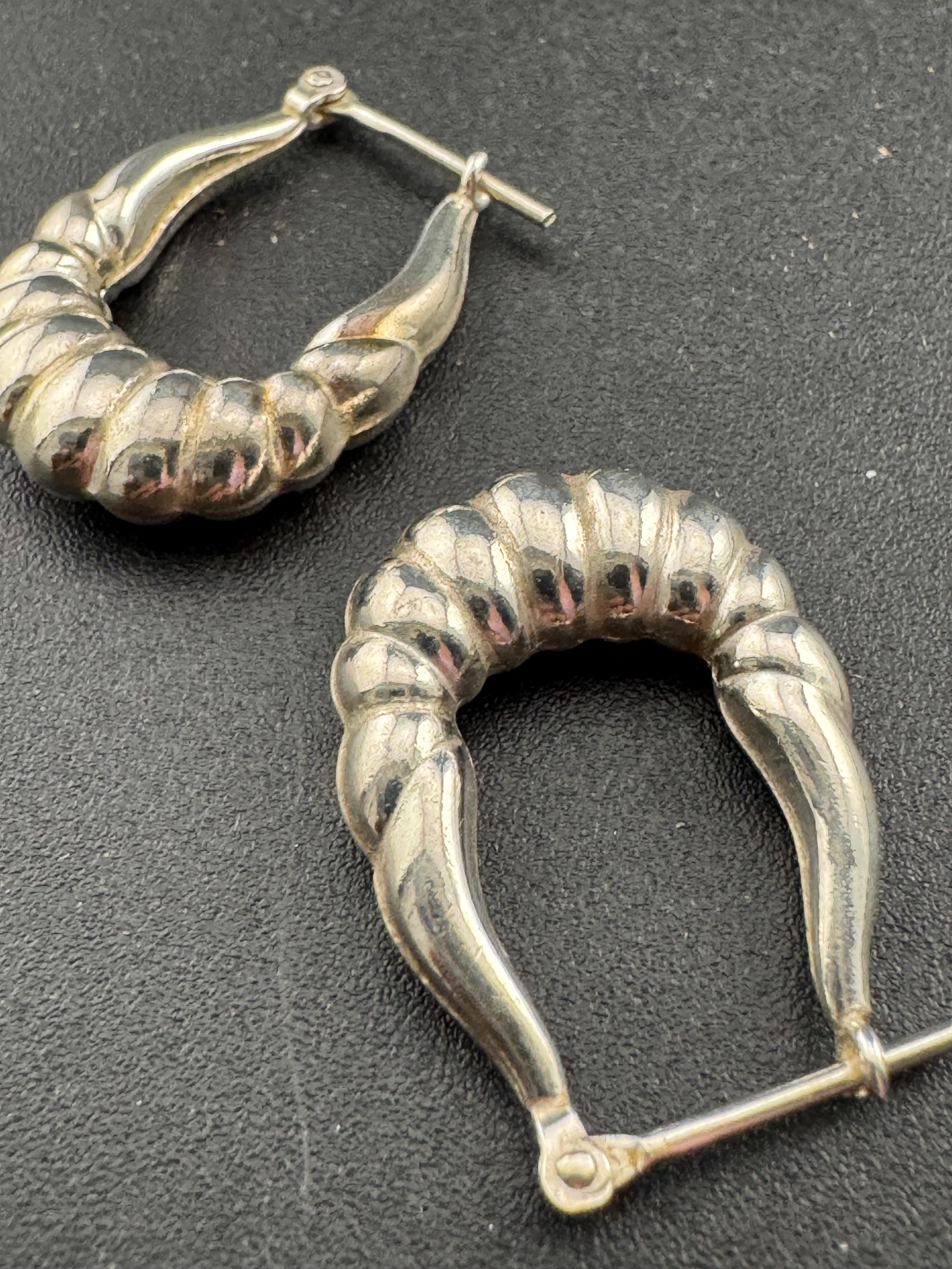 925 sterling silver oval creole 2.5cm puffed hoop earrings for pierced ears 3 grams