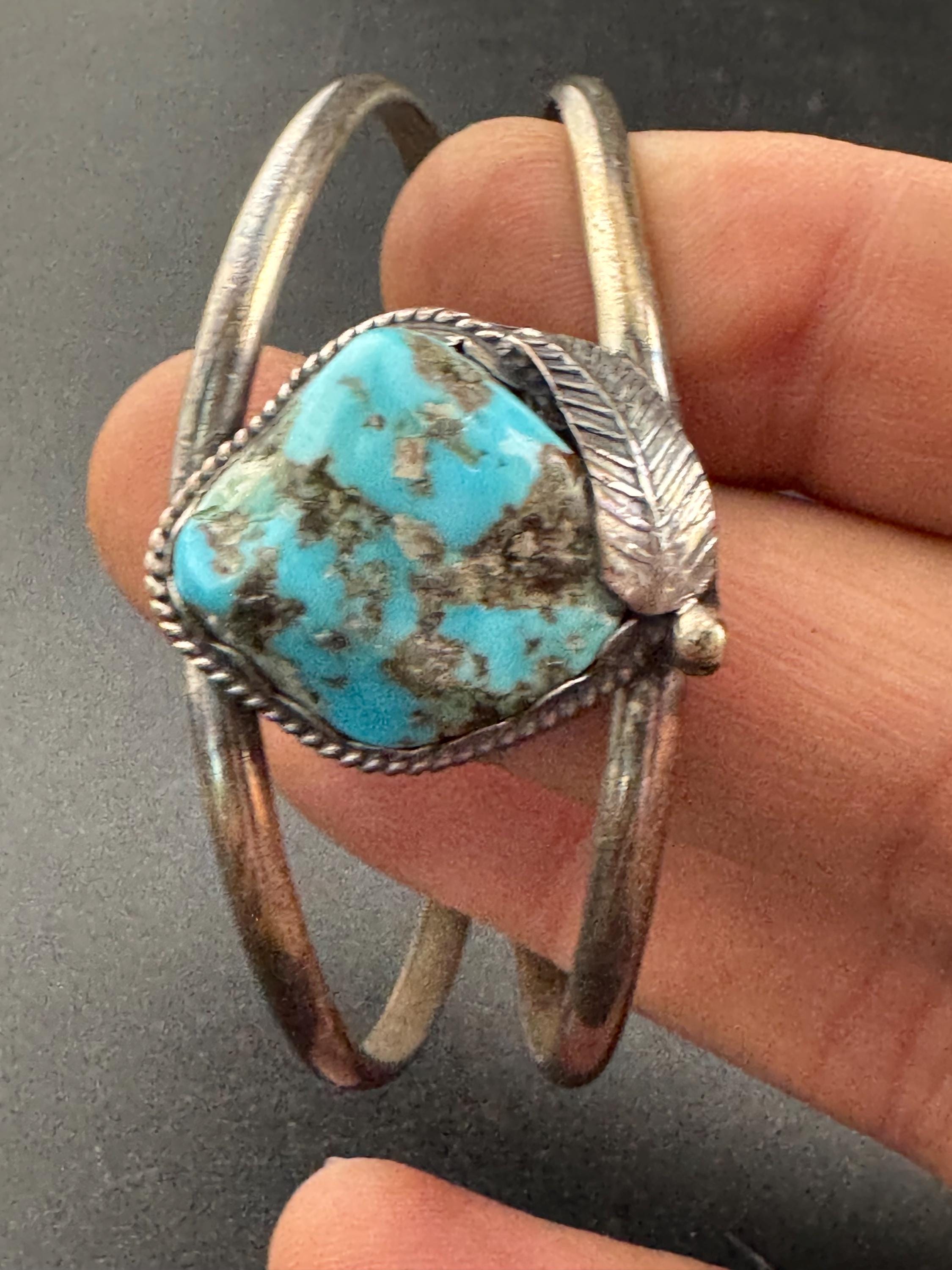 Antique Turquoise Sterling Silver Cuff Bracelet: Southwestern Bangle