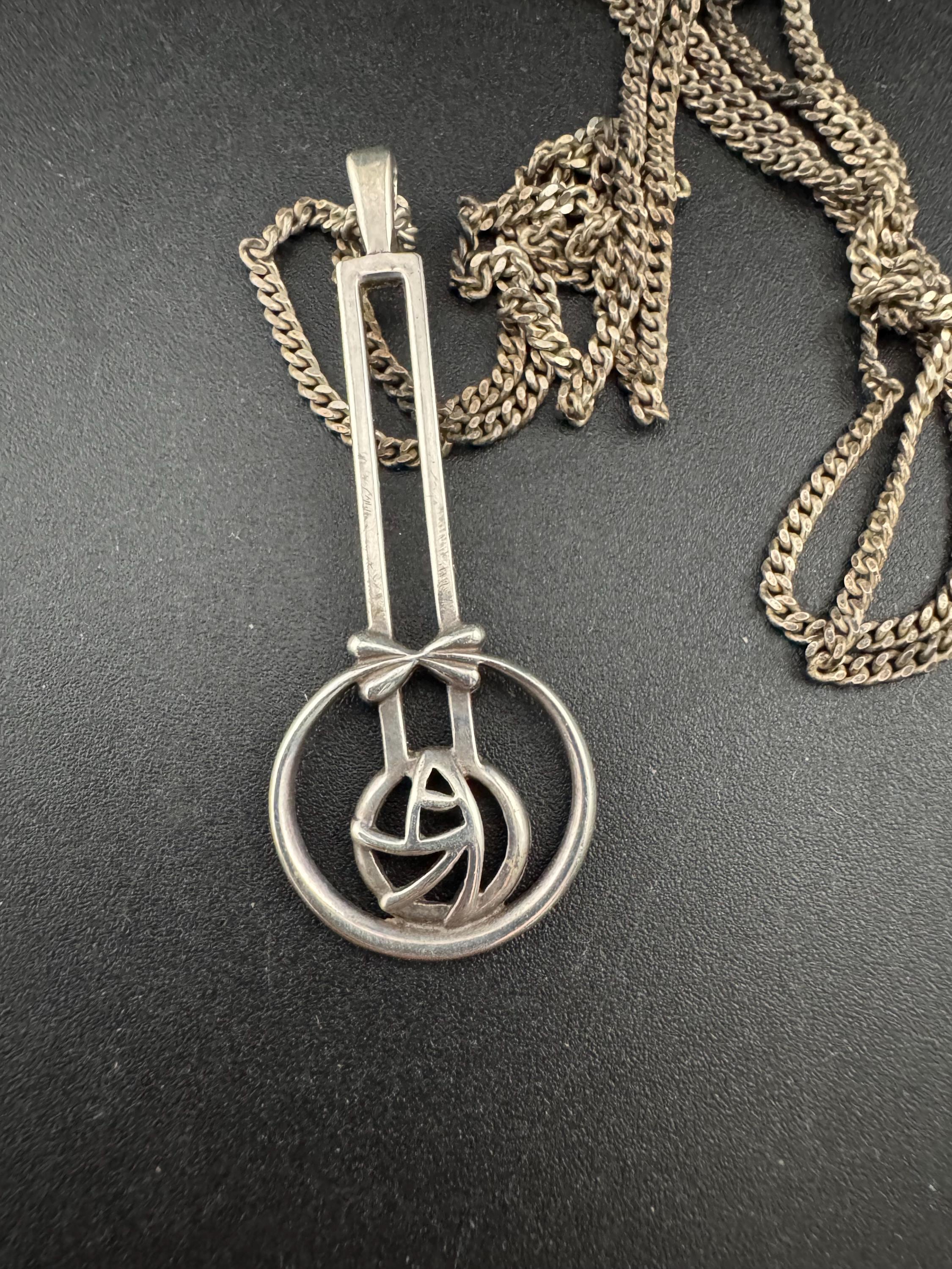 Signed CJL Carrick 925 Silver pendant necklace Charles Rennie Mackintosh style, arts & crafts