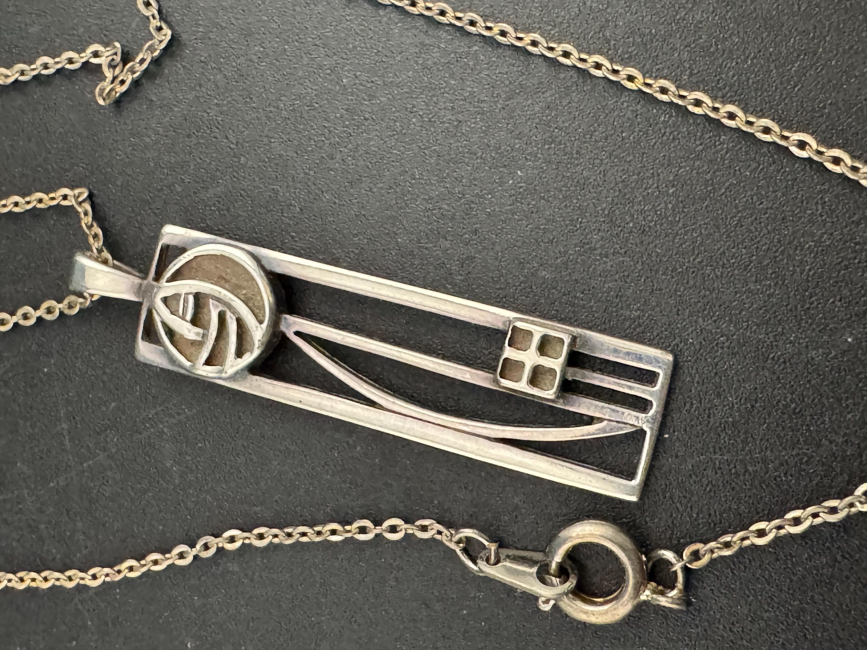 Signed CJL Carrick 925 sterling Silver pendant necklace Charles Rennie Mackintosh style, arts & crafts