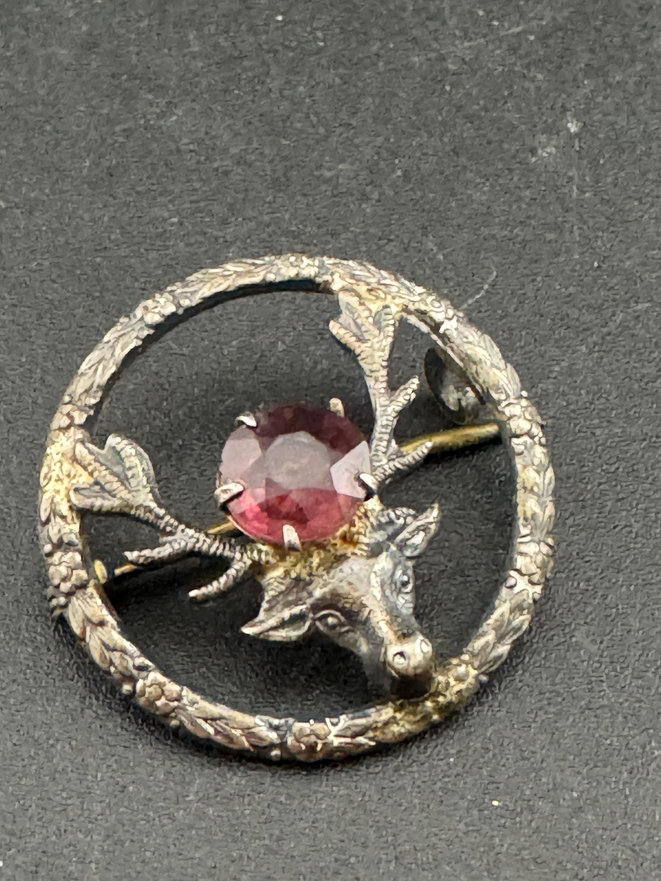 Signed WBS sterling silver 925 amethyst Gemstone highland stag brooch 4.1gm
