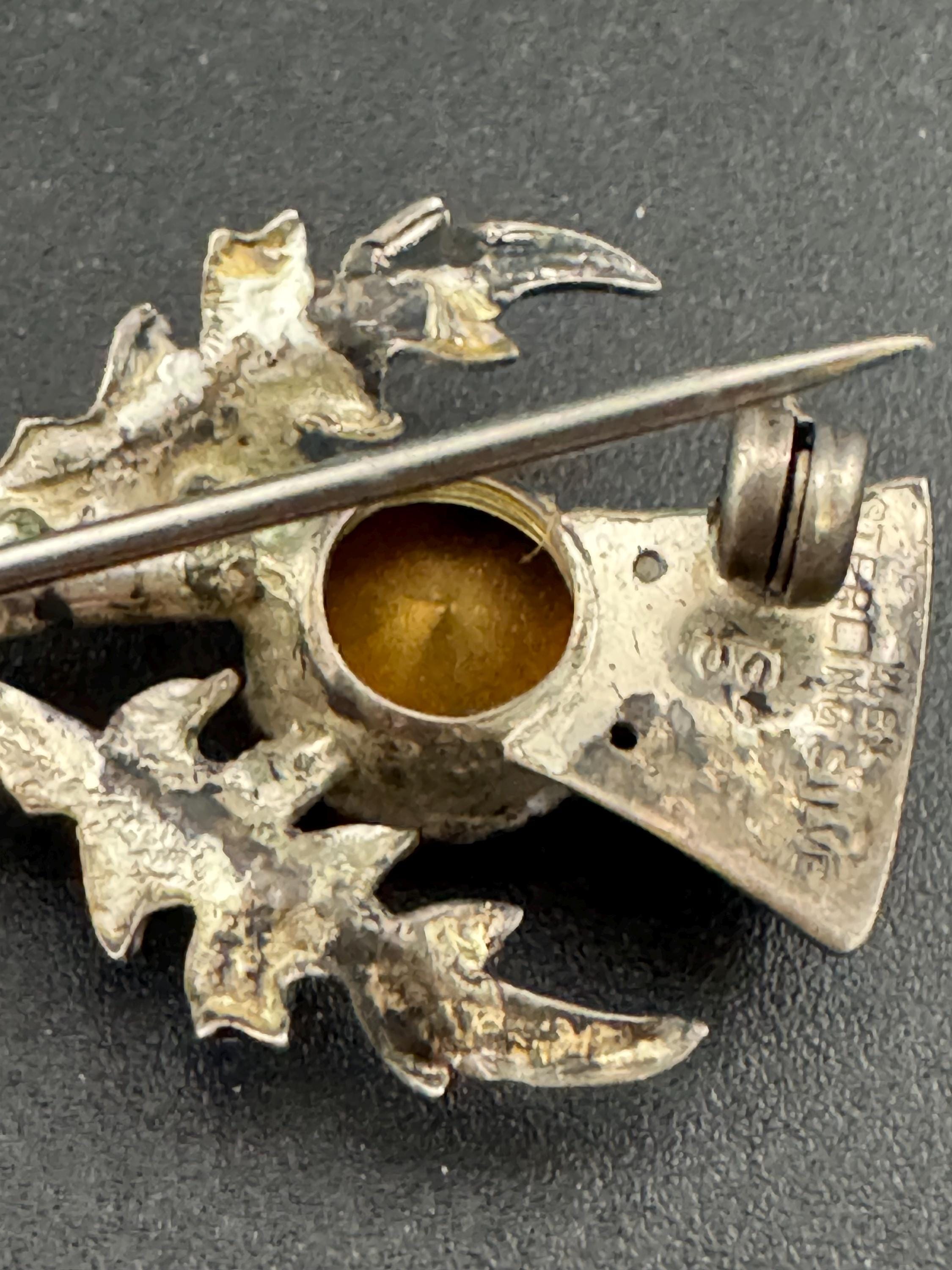 Vintage Scottish Thistle Brooch: Sterling Silver Amethyst Rhinestone, Signed WB