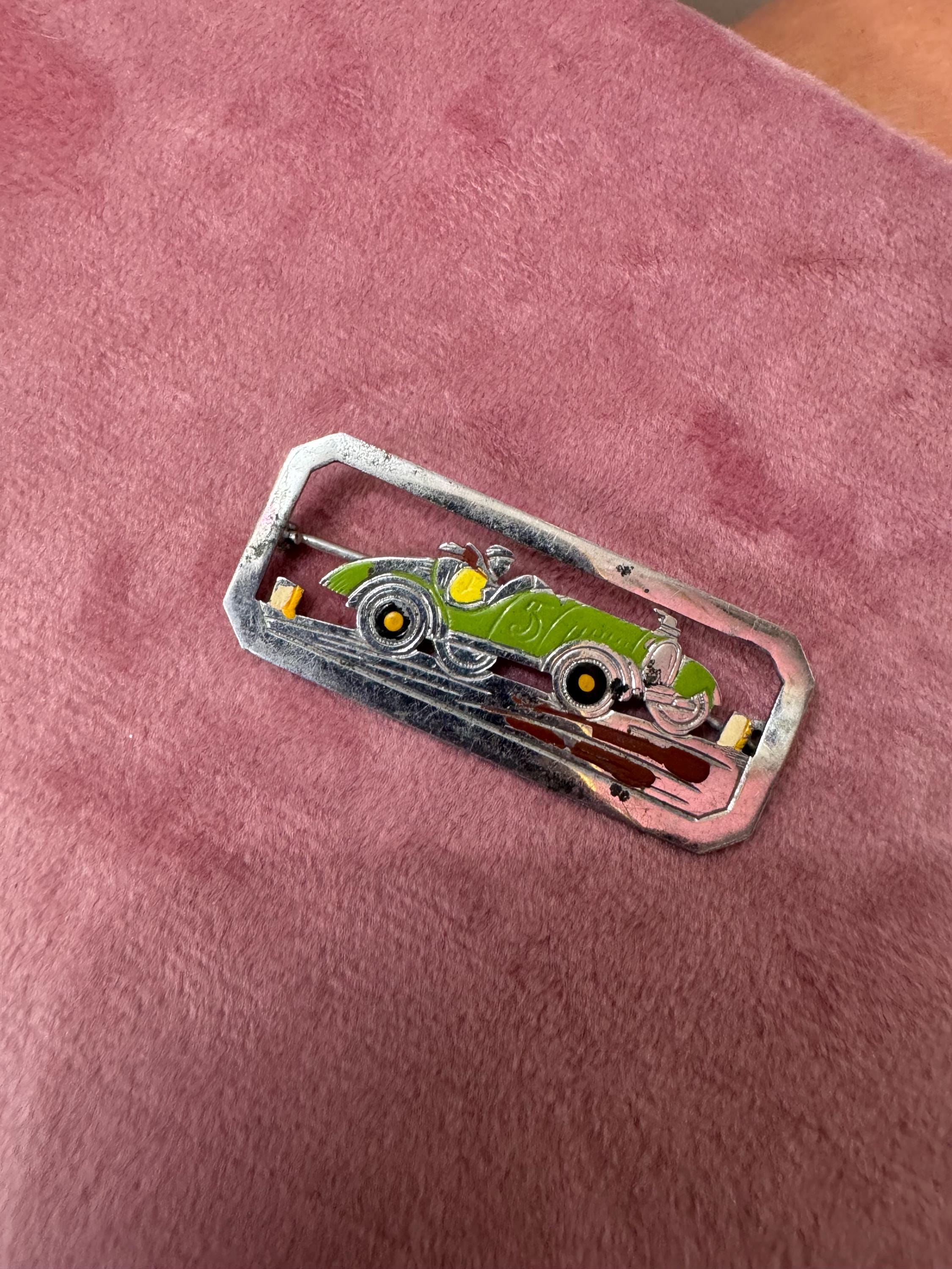 Vintage art deco Ges Gesch cold painted classic vintage car Brooch in chrome