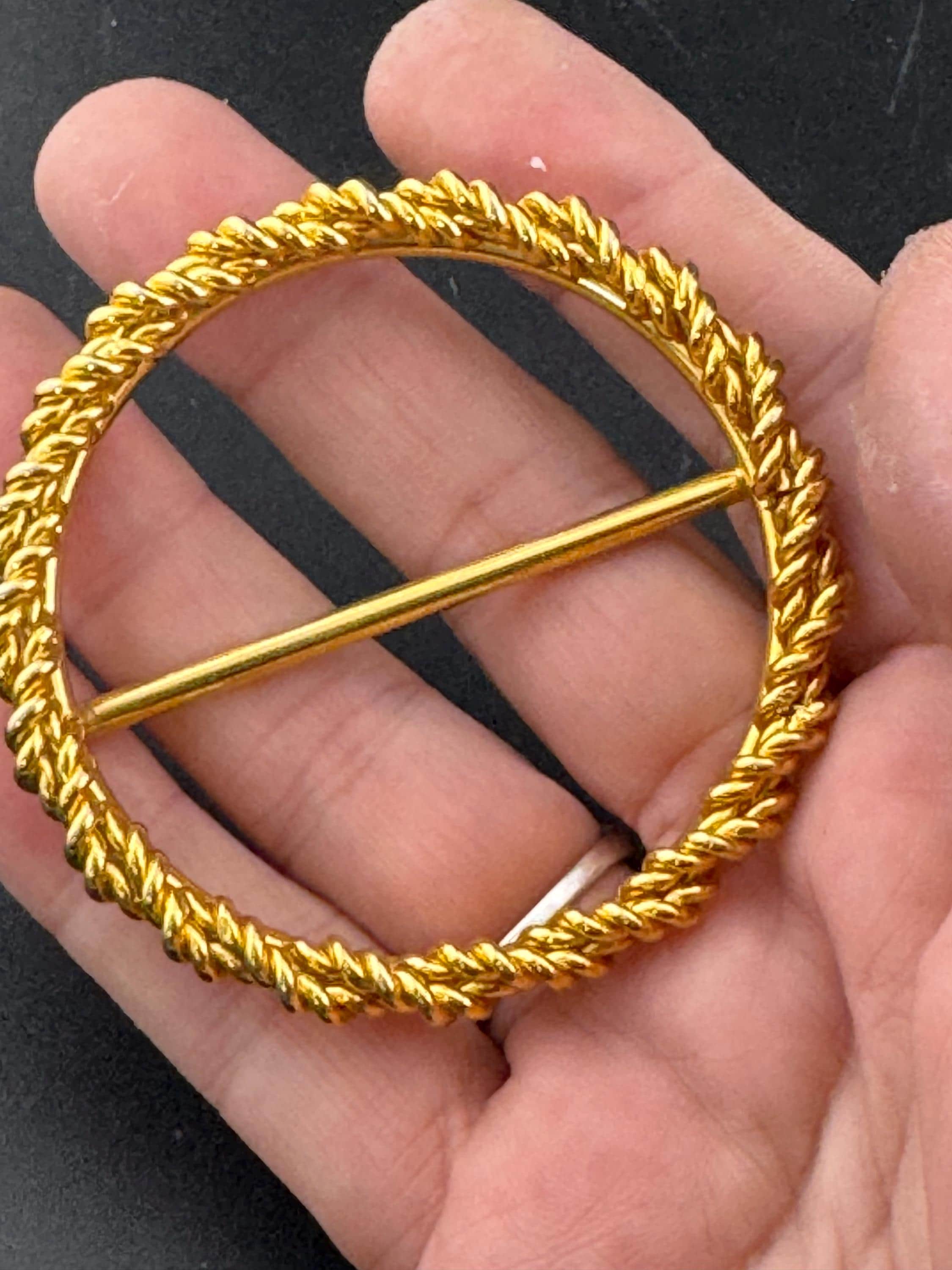 vintage gold tone nautical rope twist 6cm round ladies belt buckle, dressmaking sewing haberdashery