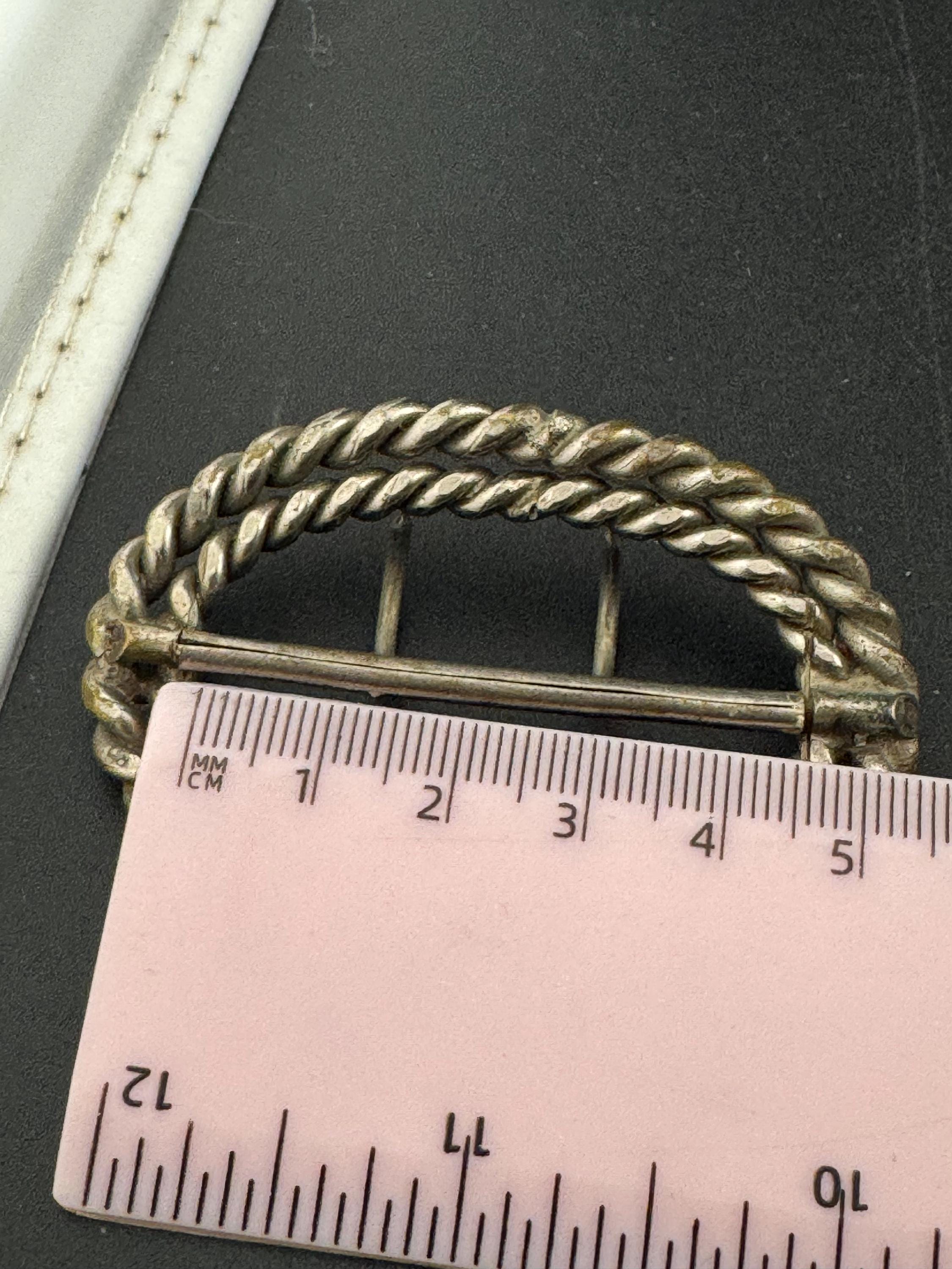 Vintage Silver Tone Nautical Rope Twist Belt Buckle: 6cm Georgian Style