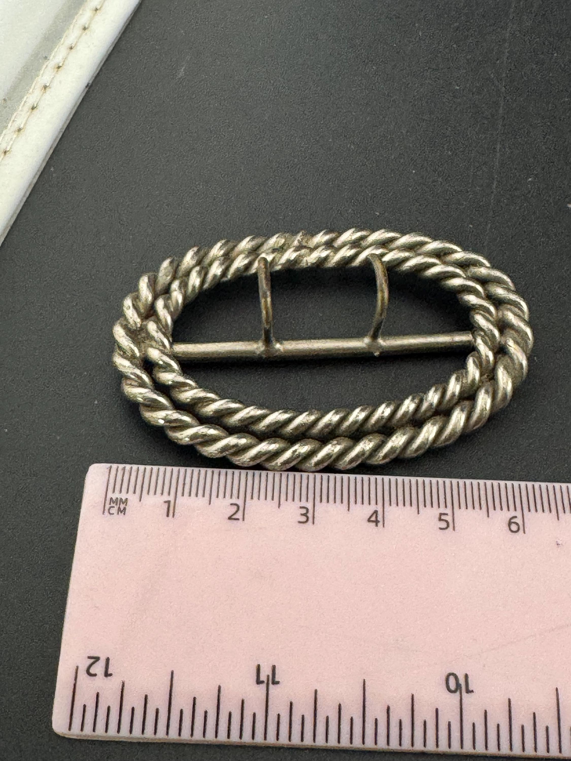Vintage Silver Tone Nautical Rope Twist Belt Buckle: 6cm Georgian Style