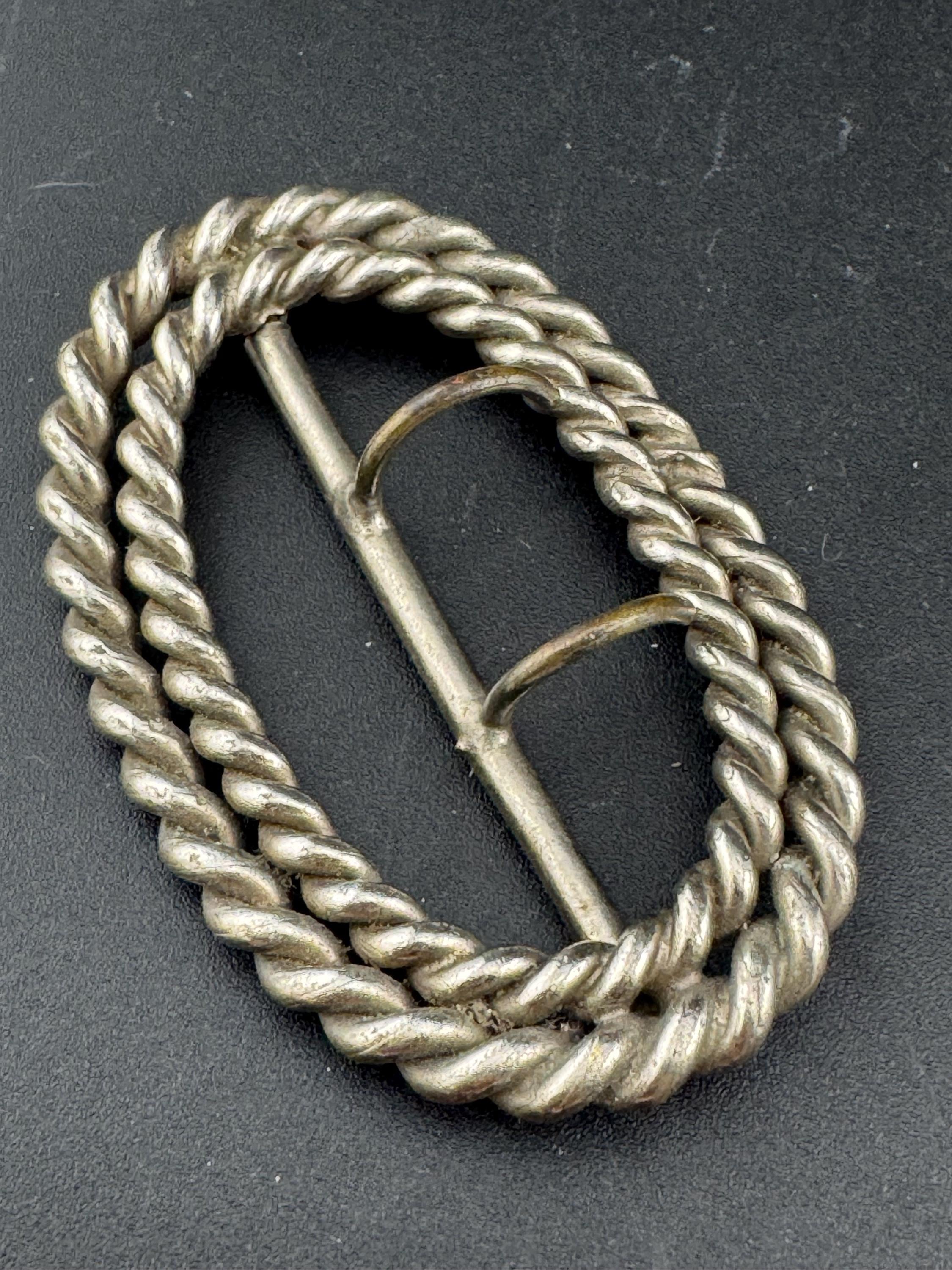 Vintage Silver Tone Nautical Rope Twist Belt Buckle: 6cm Georgian Style
