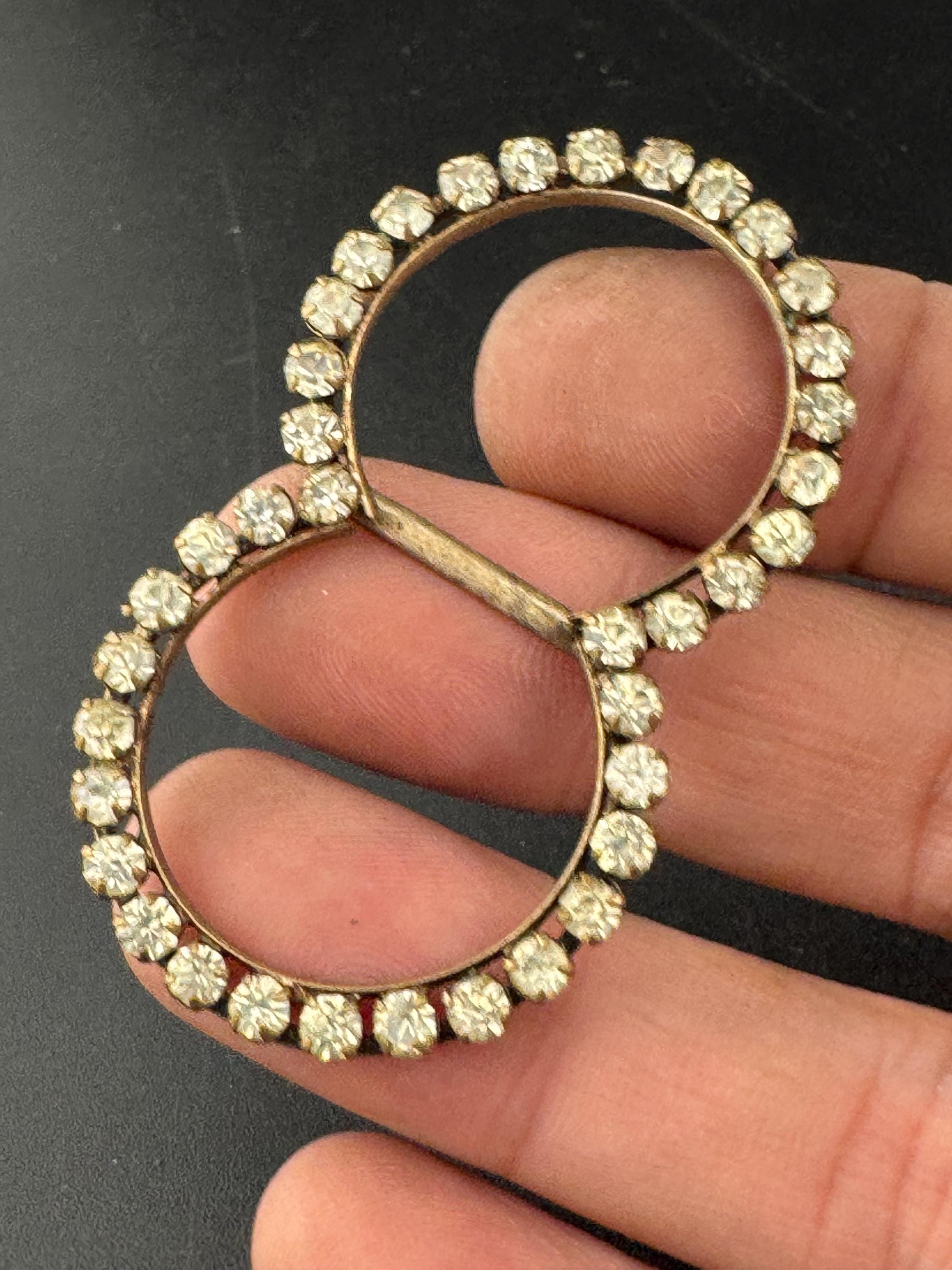 vintage Czech gold tone claw set Clear Glass Diamante double loop Belt Buckle, old paste rhinestone  Wedding Sash Adornment choker Fitting