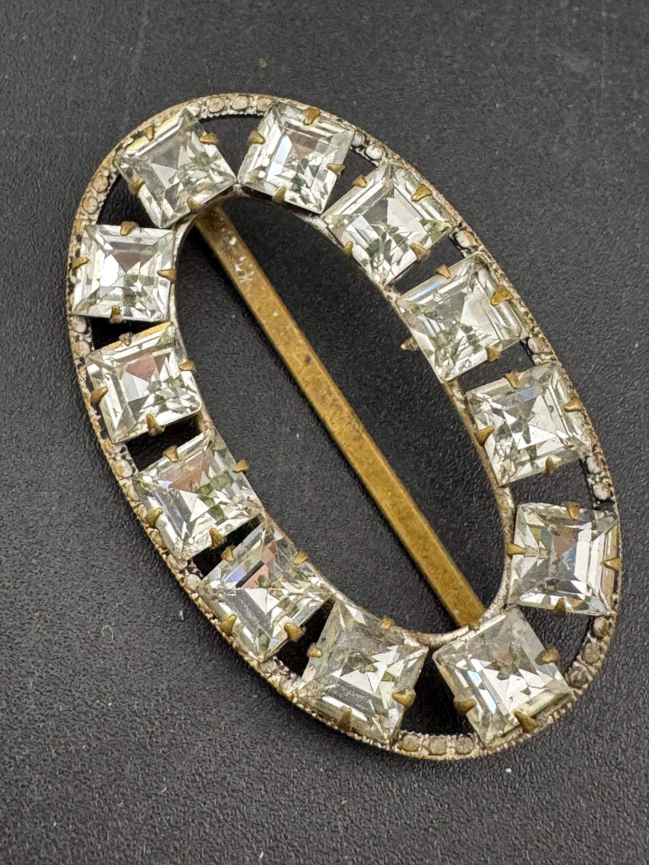 vintage Czech gold tone claw set square Clear Glass Diamante Belt Buckle, old paste rhinestone  Wedding Adornment choker Fitting