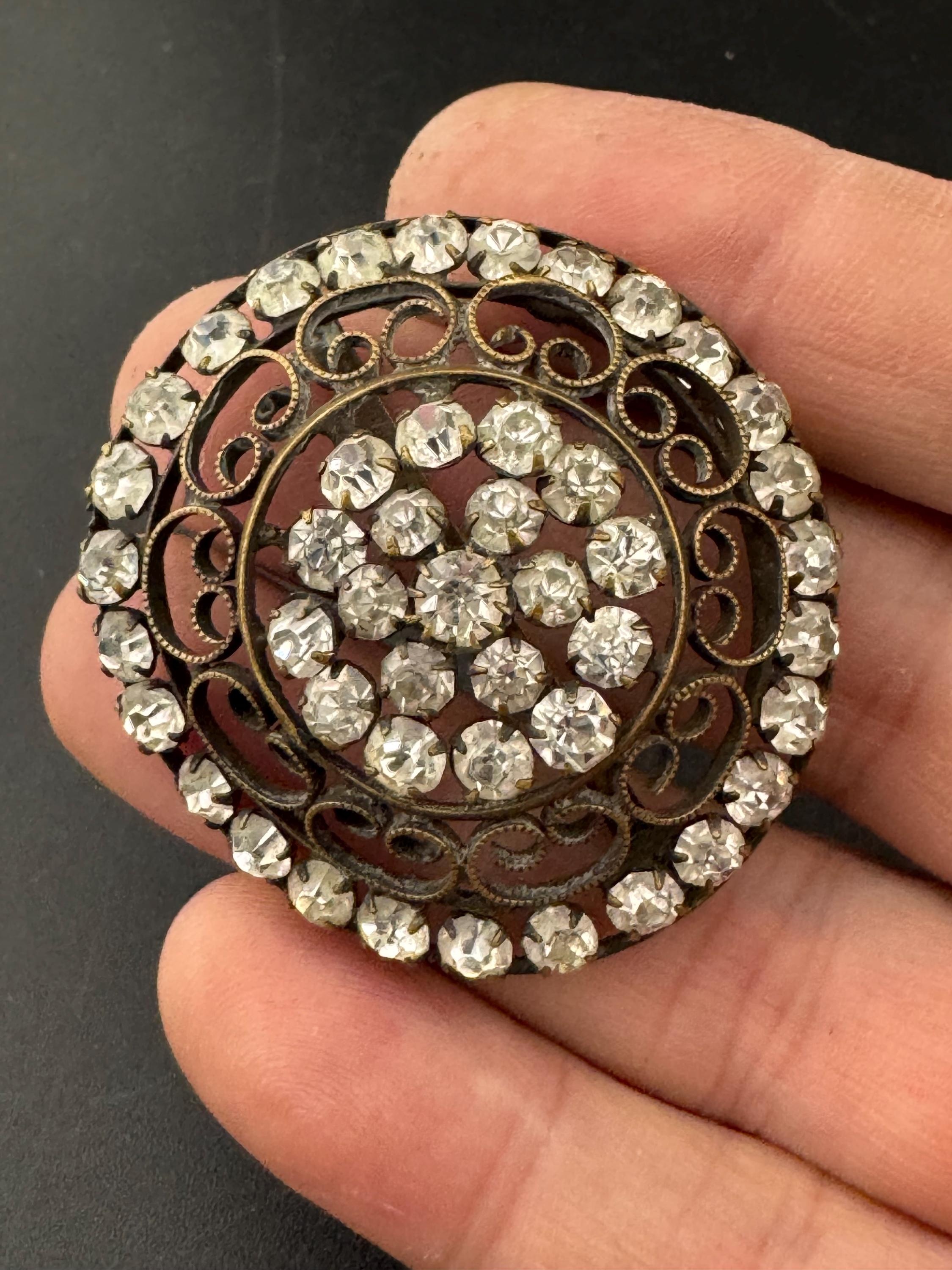 vintage Czech claw set domed round Clear Glass Diamante Belt Buckle, old paste rhinestone  Wedding Sash Adornment choker Fitting