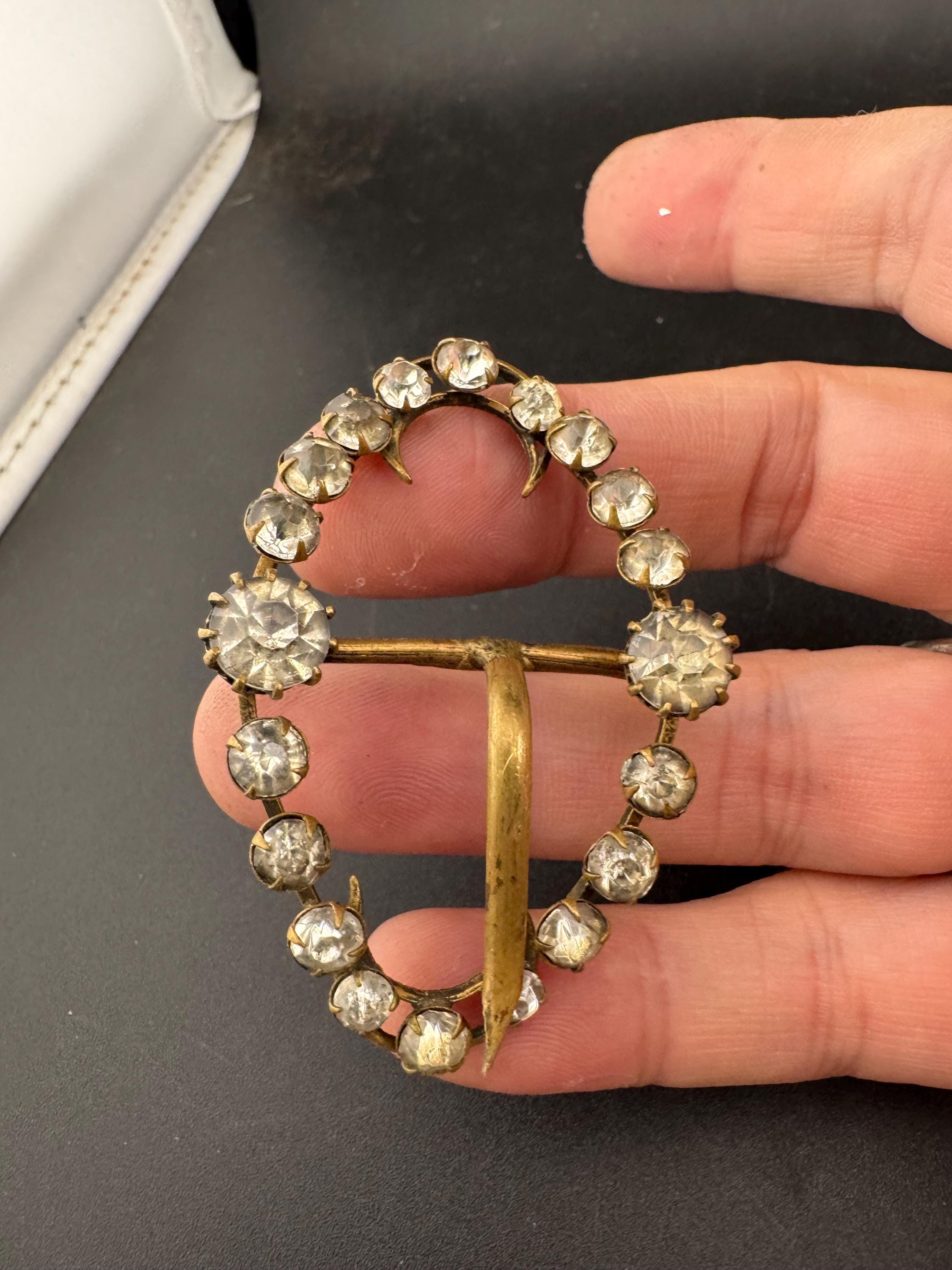 6cm vintage oval Clear Glass Diamanté Belt Buckle one prong