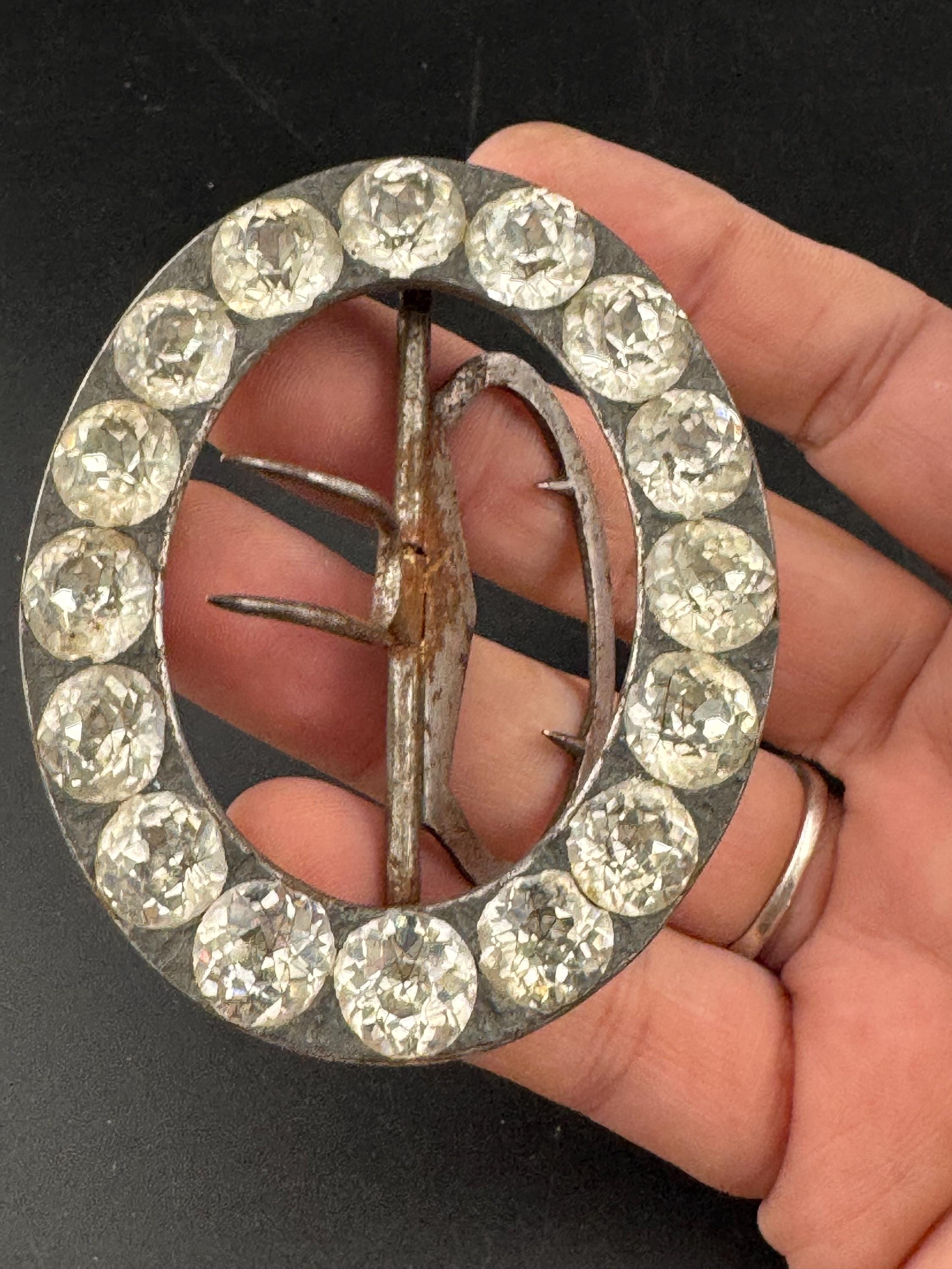 Antique Georgian 1800s 1700s Claw Set Clear Glass Diamante Belt Buckle paste rhinestone  Bridal Wedding Sash Adornment Fitting