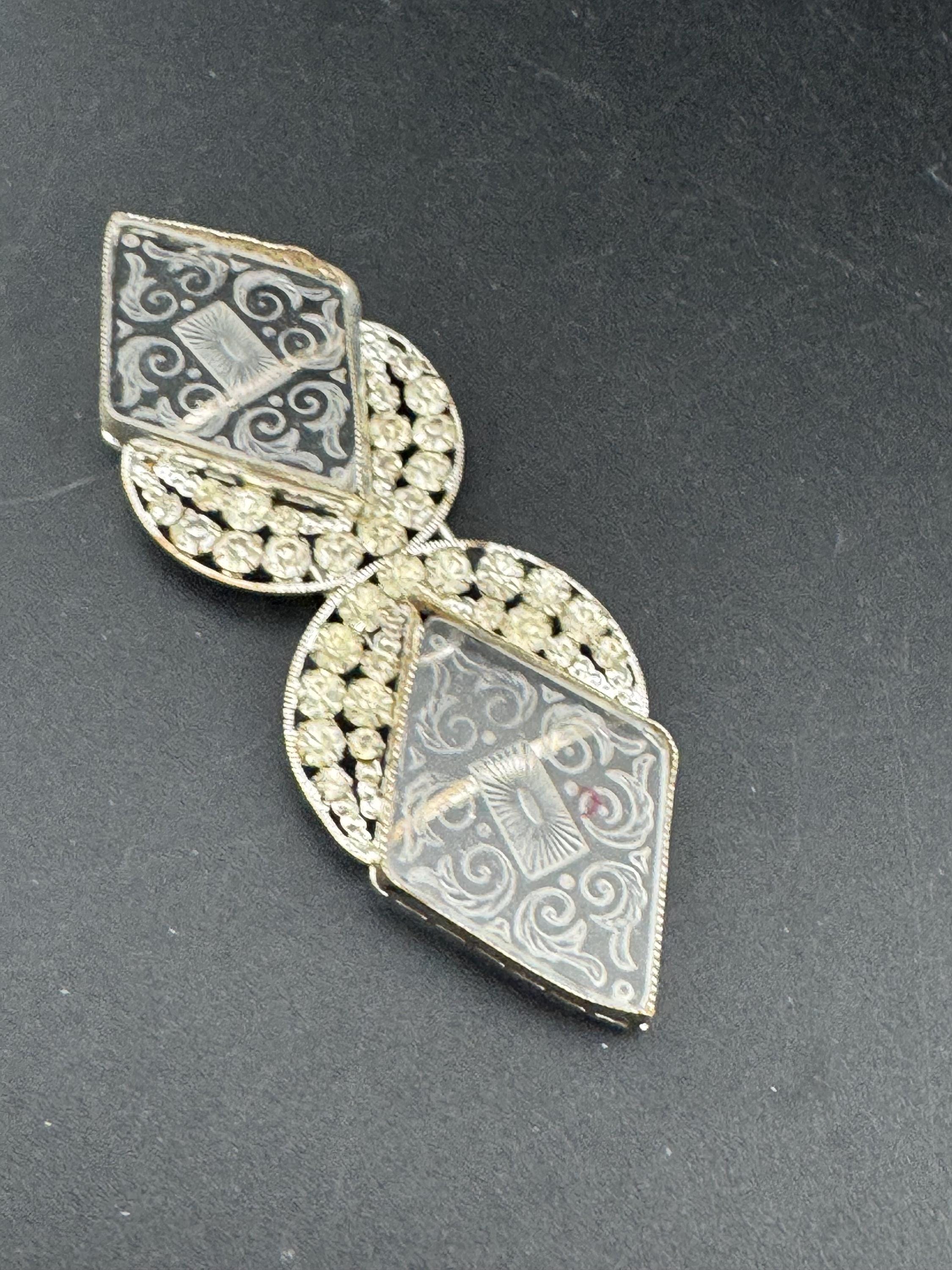 Antique Czech plate glass Art Deco 1920s 1930s wide double 2 part Belt Buckle paste rhinestone  Bridal Wedding Sash Adornment Fitting