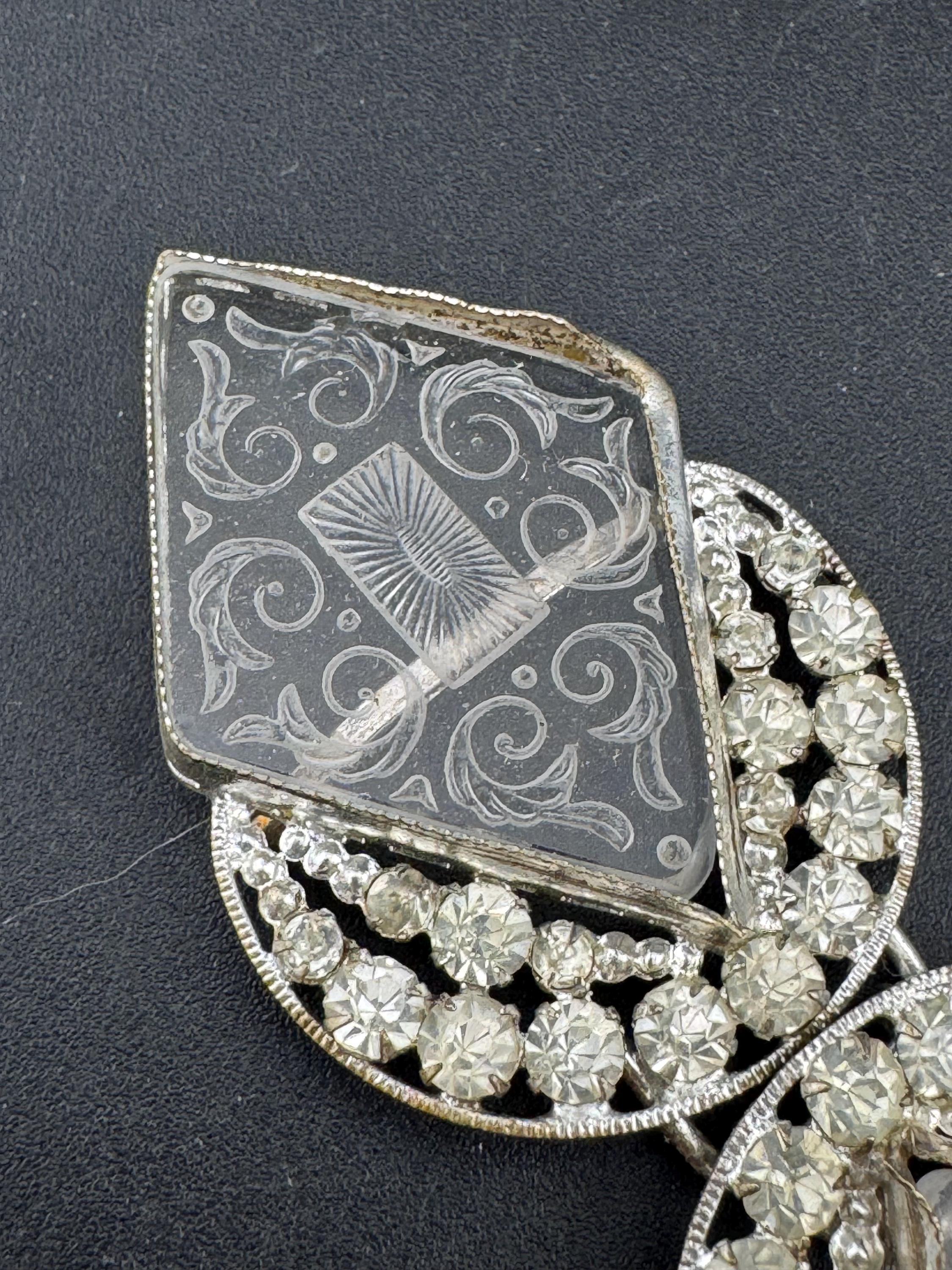 Antique Czech plate glass Art Deco 1920s 1930s wide double 2 part Belt Buckle paste rhinestone  Bridal Wedding Sash Adornment Fitting