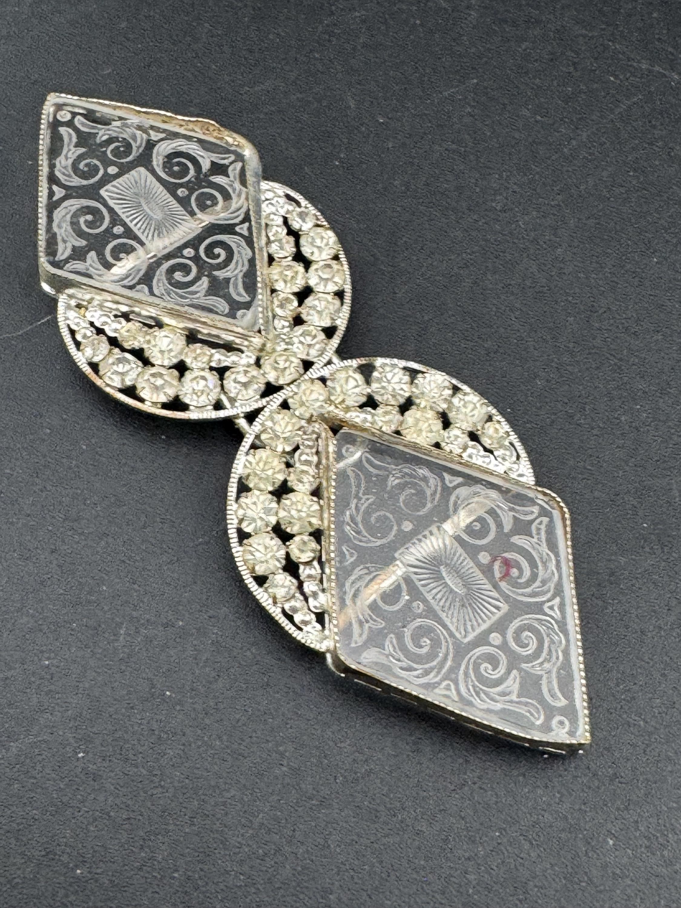 Antique Czech plate glass Art Deco 1920s 1930s wide double 2 part Belt Buckle paste rhinestone  Bridal Wedding Sash Adornment Fitting