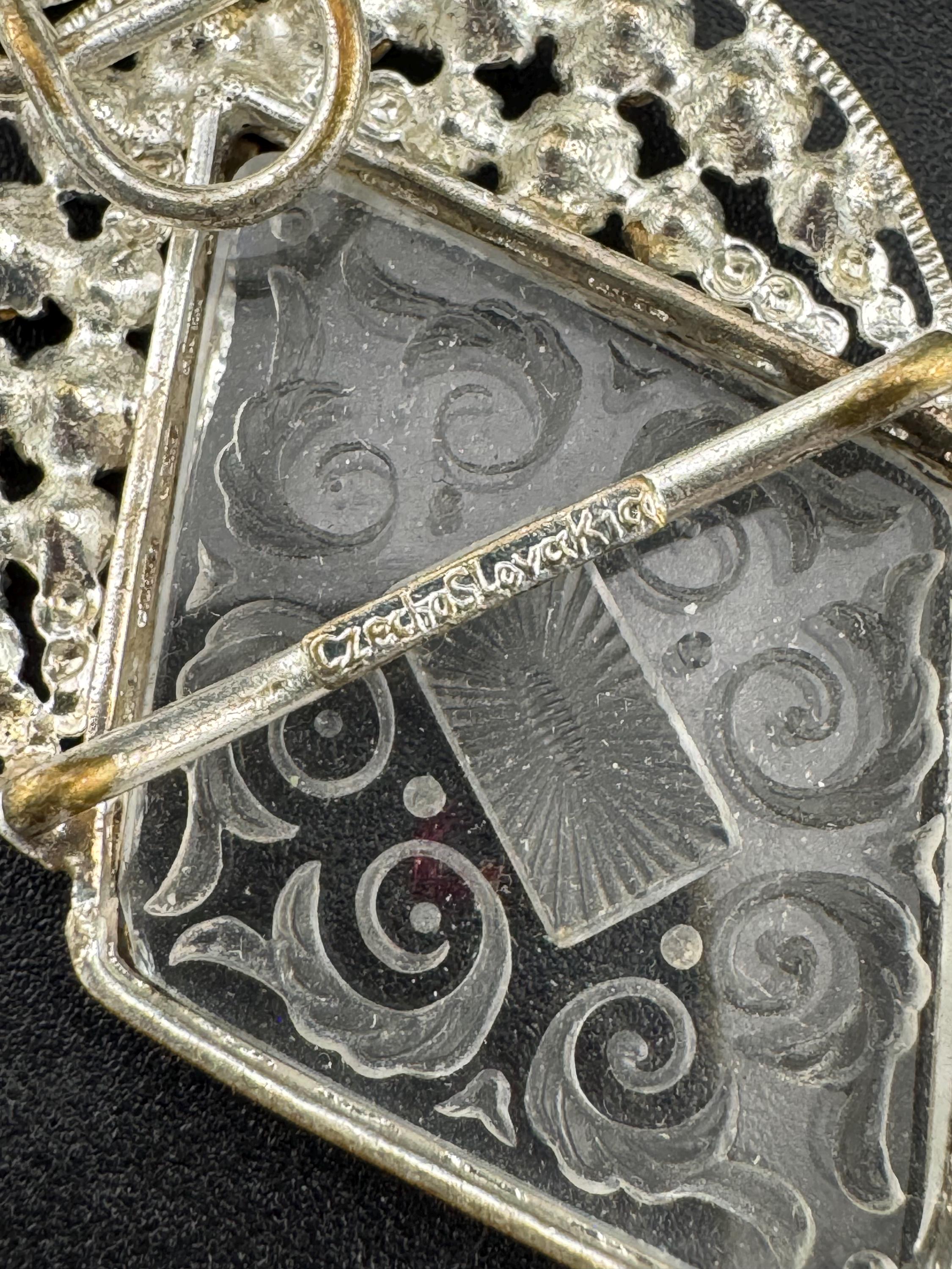 Antique Czech plate glass Art Deco 1920s 1930s wide double 2 part Belt Buckle paste rhinestone  Bridal Wedding Sash Adornment Fitting