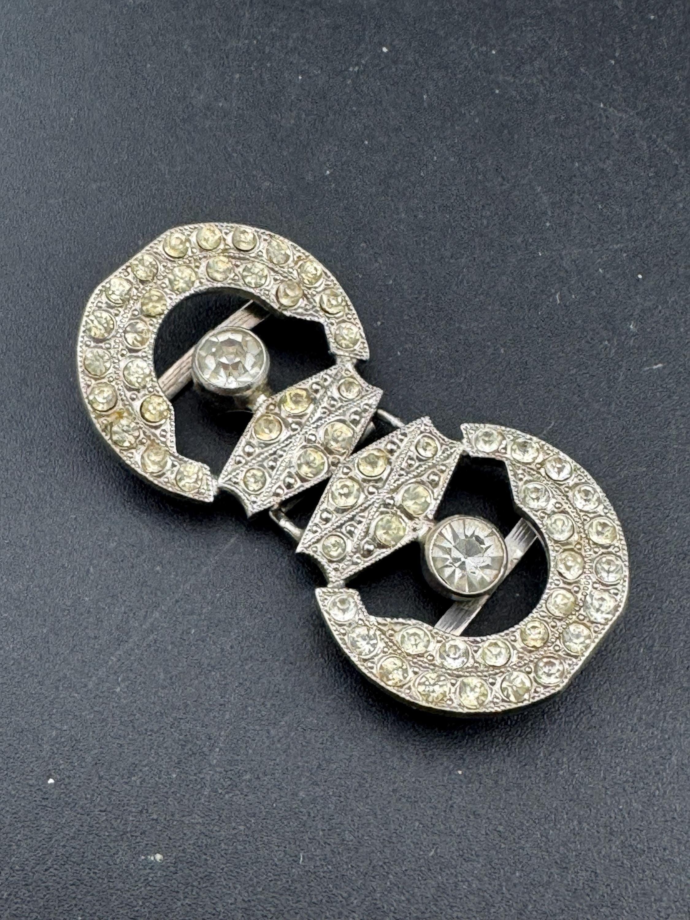 Antique 5cm Czech Art Deco 1920s 1930s wide double 2 part Glass Diamante Belt Buckle paste rhinestone  Bridal Wedding Sash Adornment Fitting