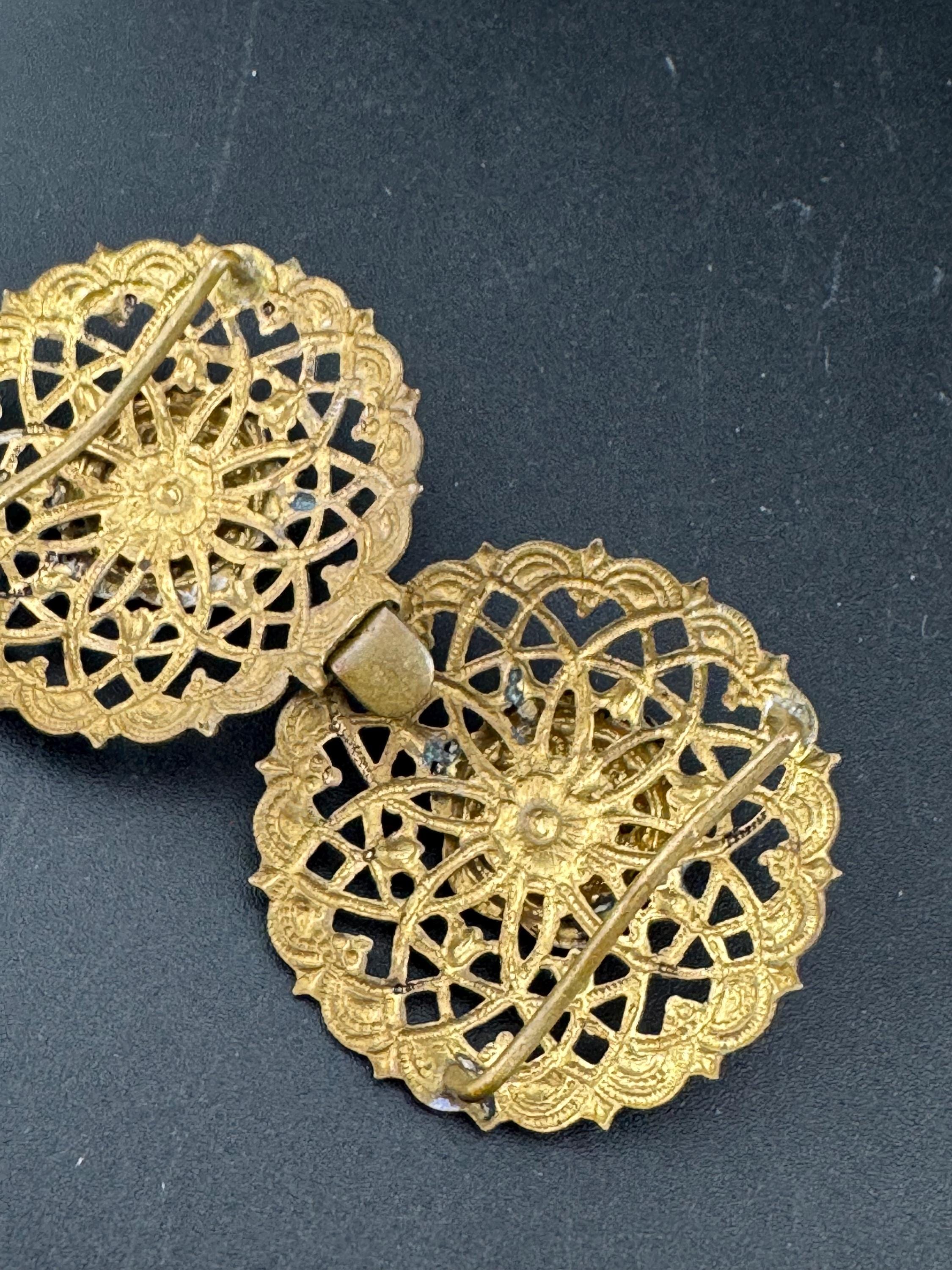 2 part belt buckle Antique filigree brass work gold tone domed Metal Vintage Belt buckle Dressmaking vintage couture steampunk